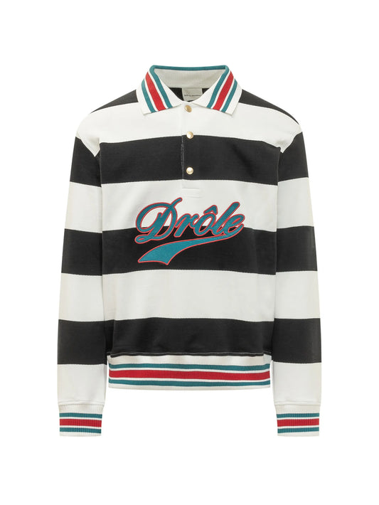Drôle embroidered striped polo shirt