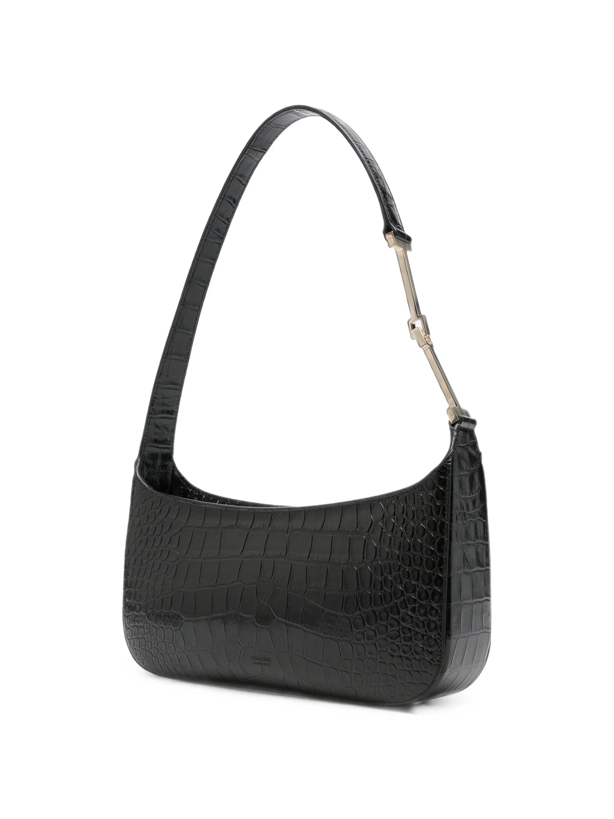 crocodile-effect leather shoulder bag