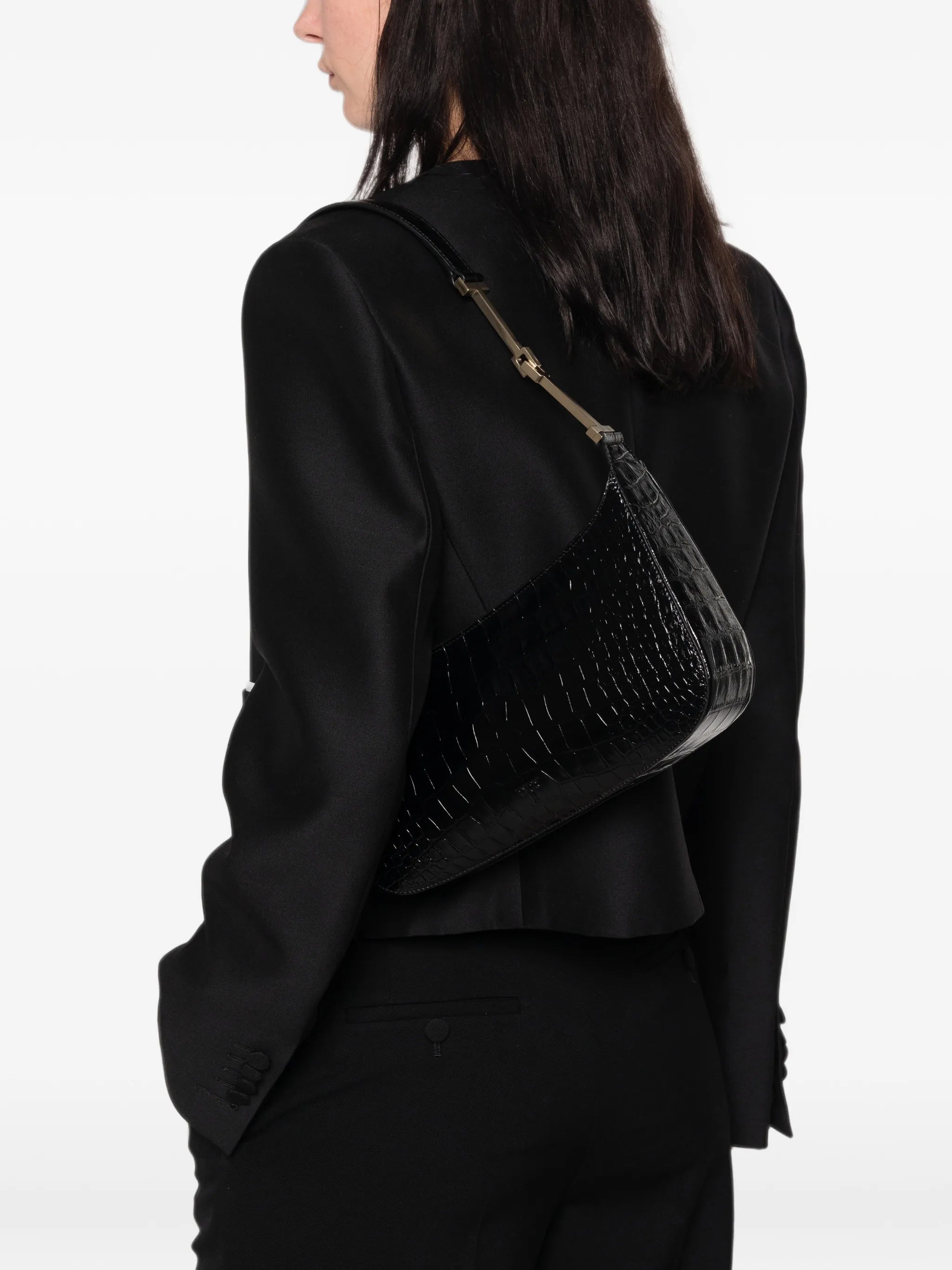crocodile-effect leather shoulder bag