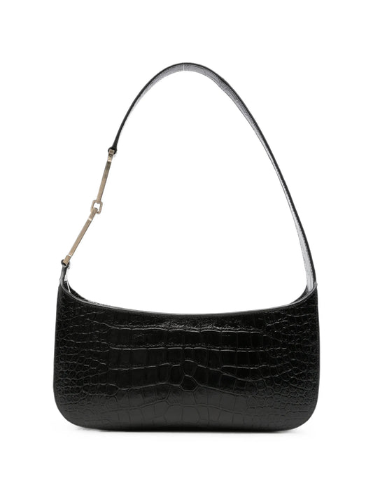 crocodile-effect leather shoulder bag
