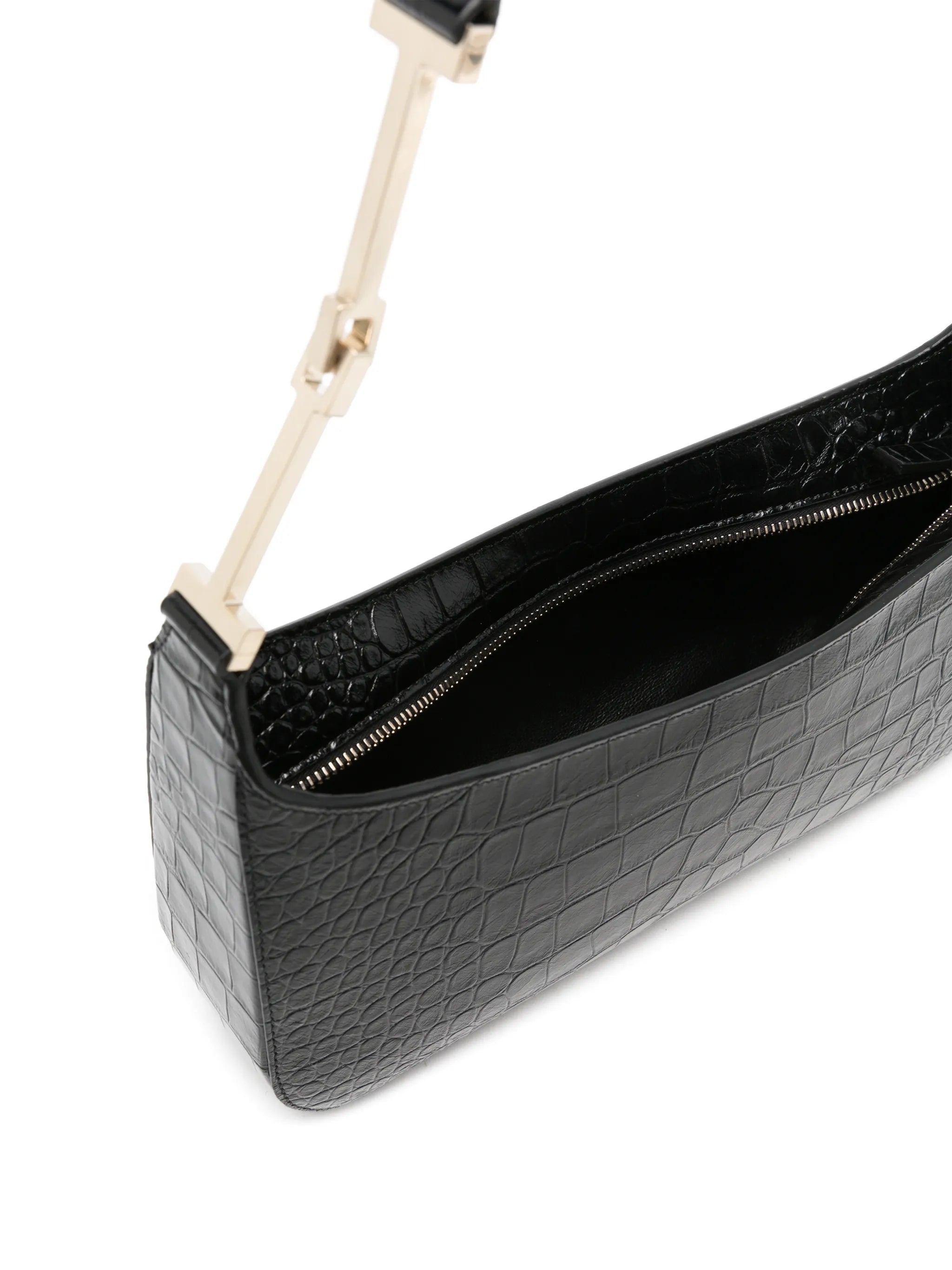 crocodile-effect leather shoulder bag