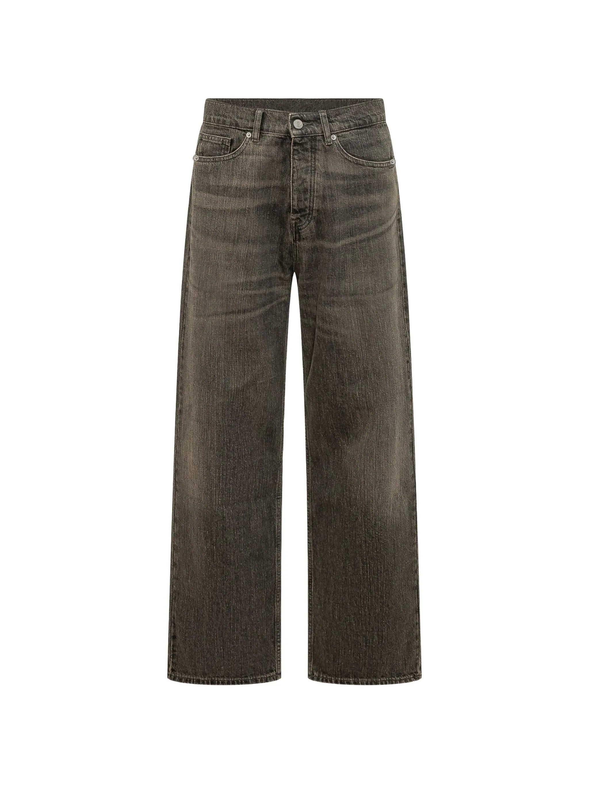 washed-denim straight-leg jeans