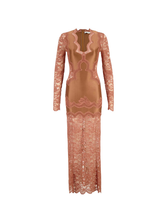 lace-panelled V-neck maxi dress