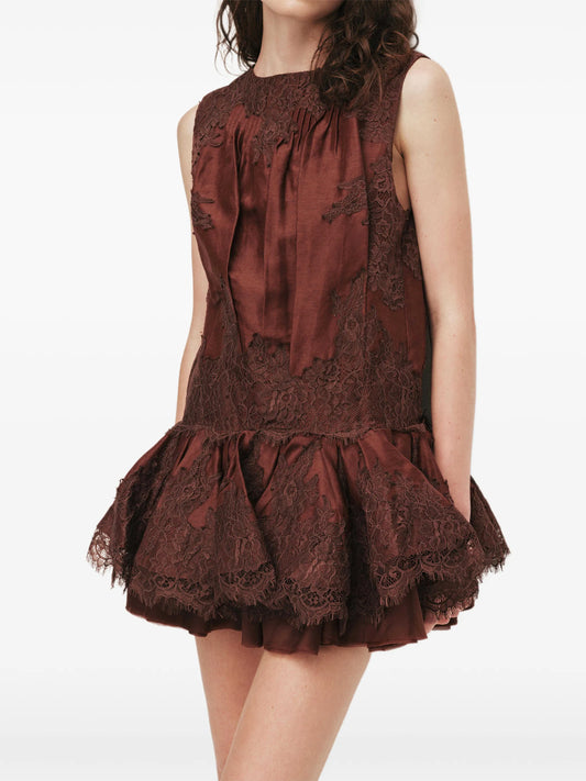Cressida lace-trim ruffled mini dress