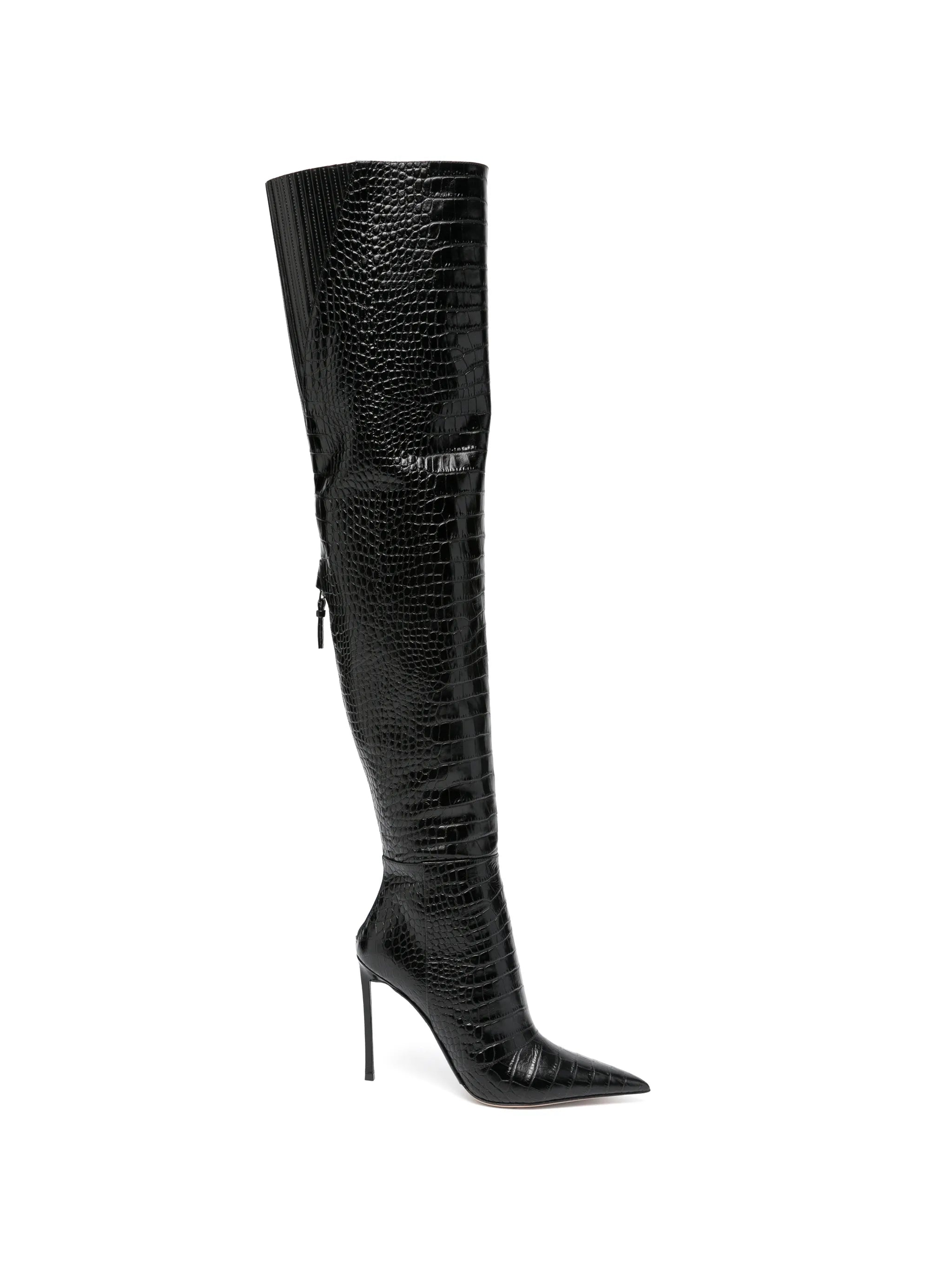 croc-effect over-the-knee boots