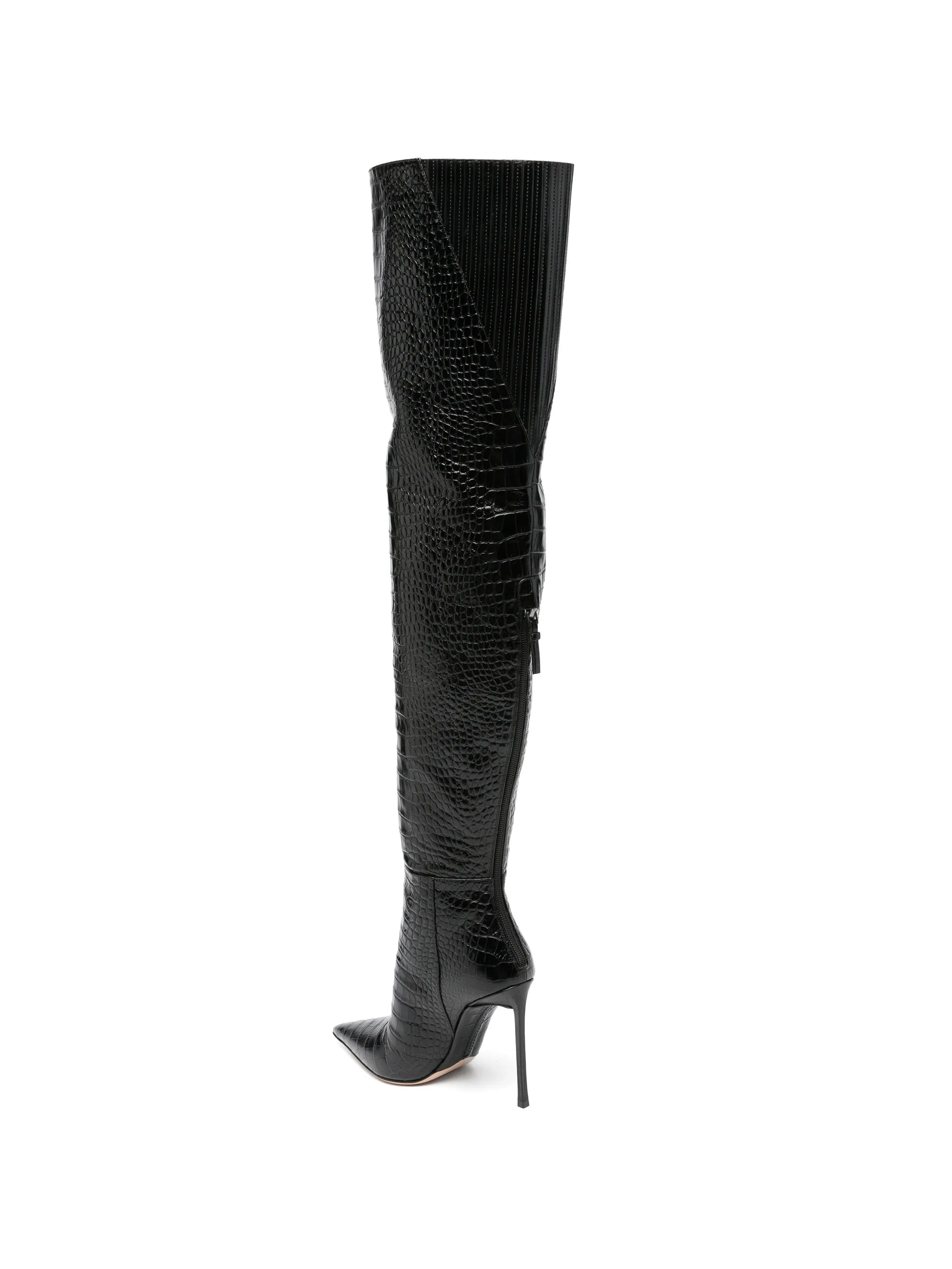 croc-effect over-the-knee boots