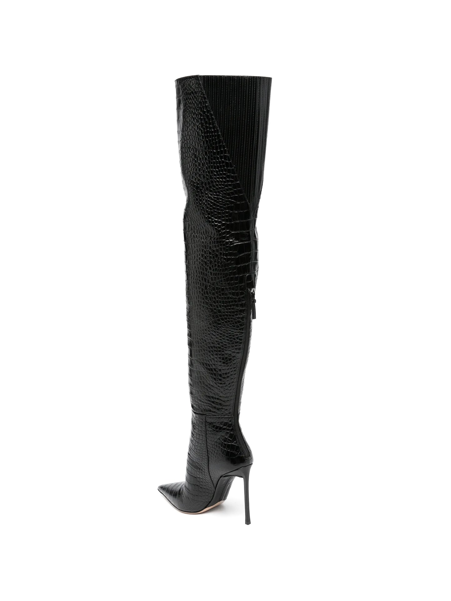 croc-effect over-the-knee boots