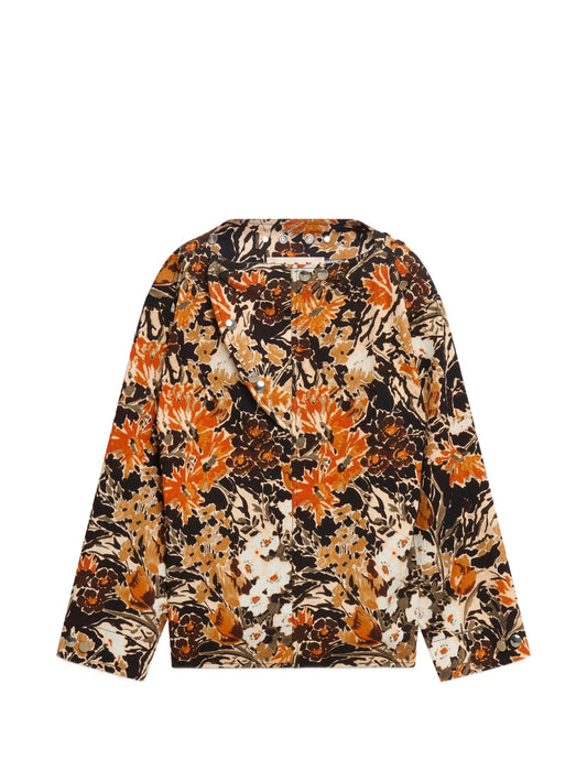 black cloqué top with Extreme Bouquet print