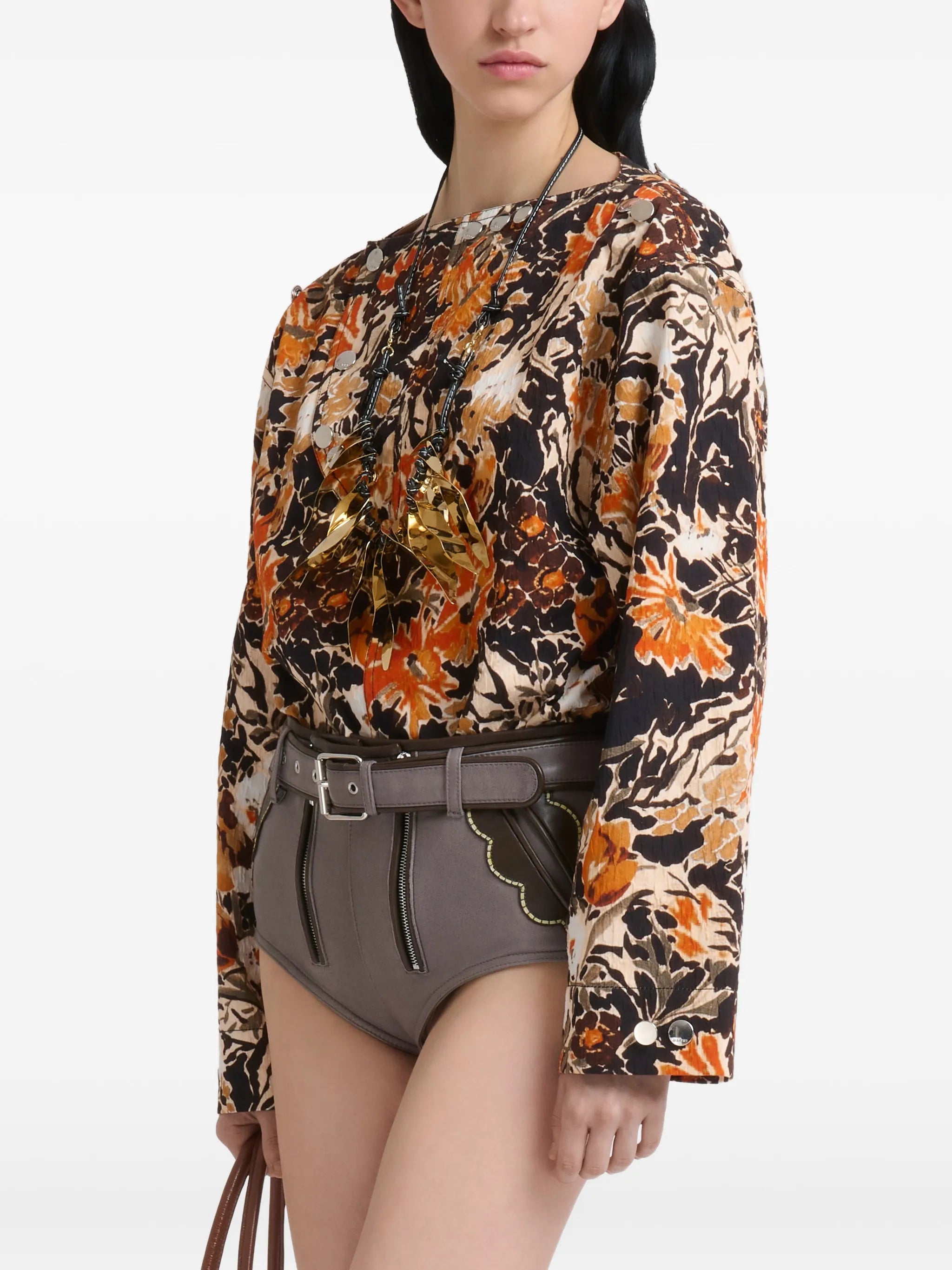 black cloqué top with Extreme Bouquet print