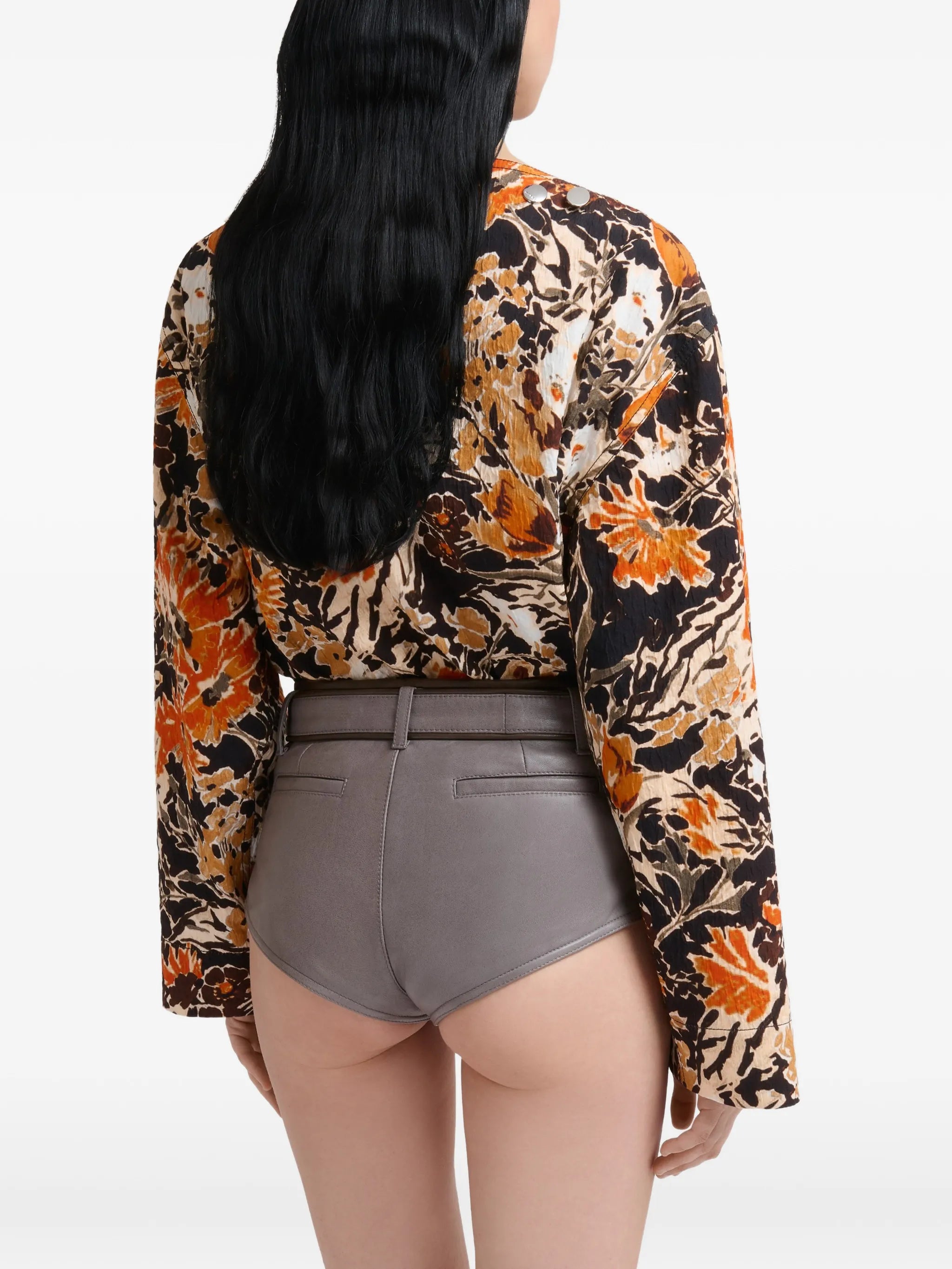 black cloqué top with Extreme Bouquet print