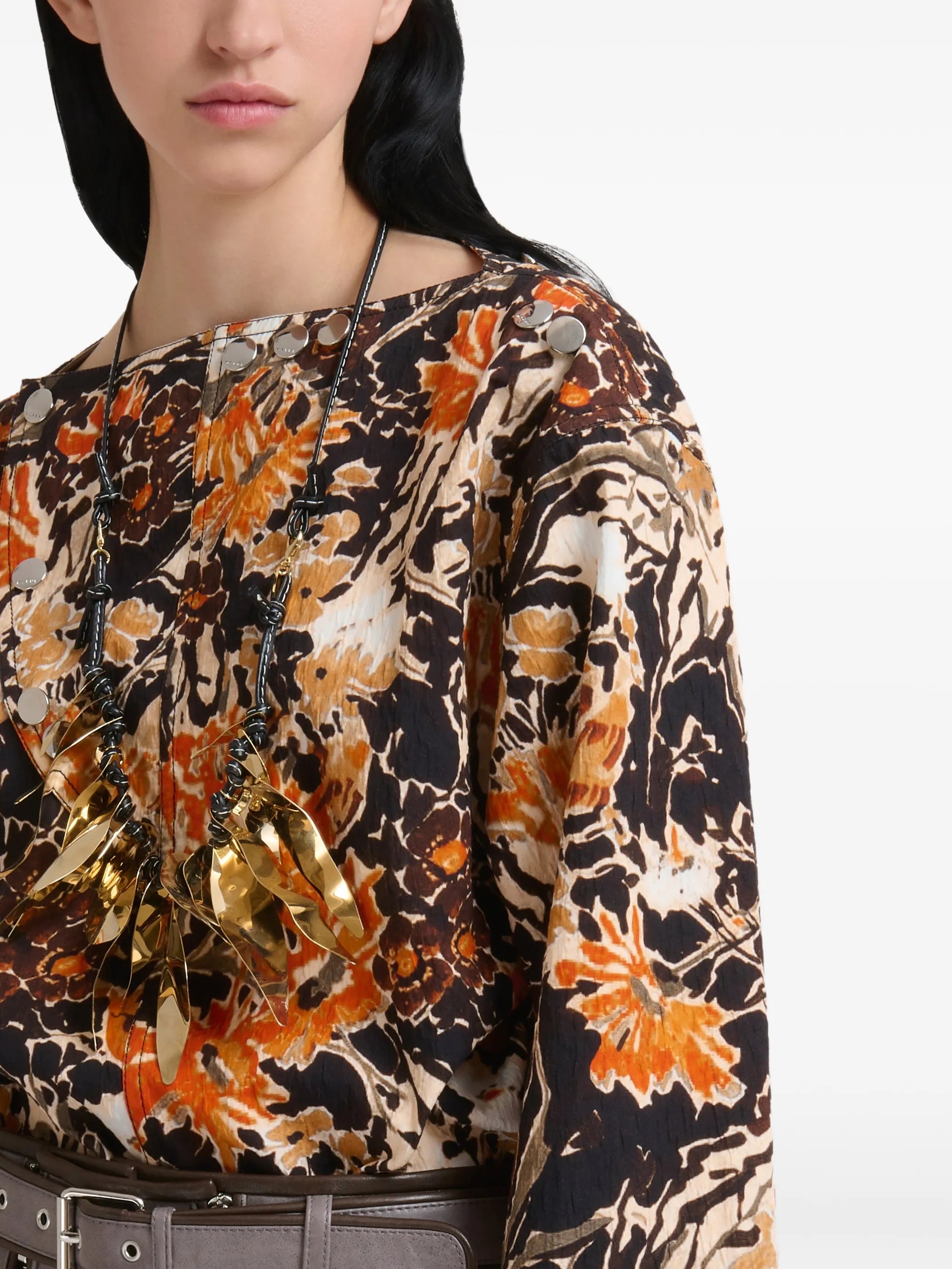 black cloqué top with Extreme Bouquet print