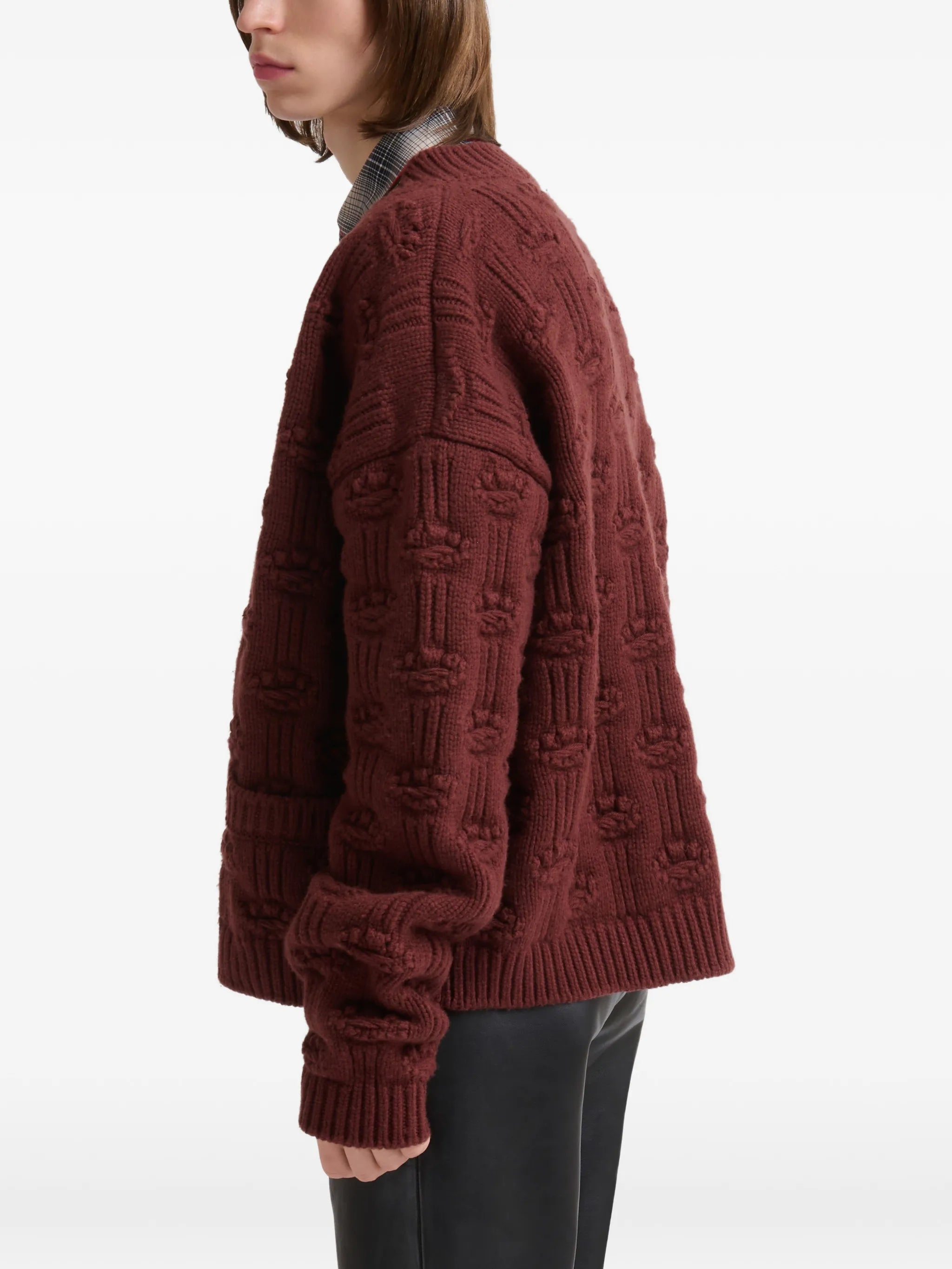 brown fisherman wool-cashmere cardigan