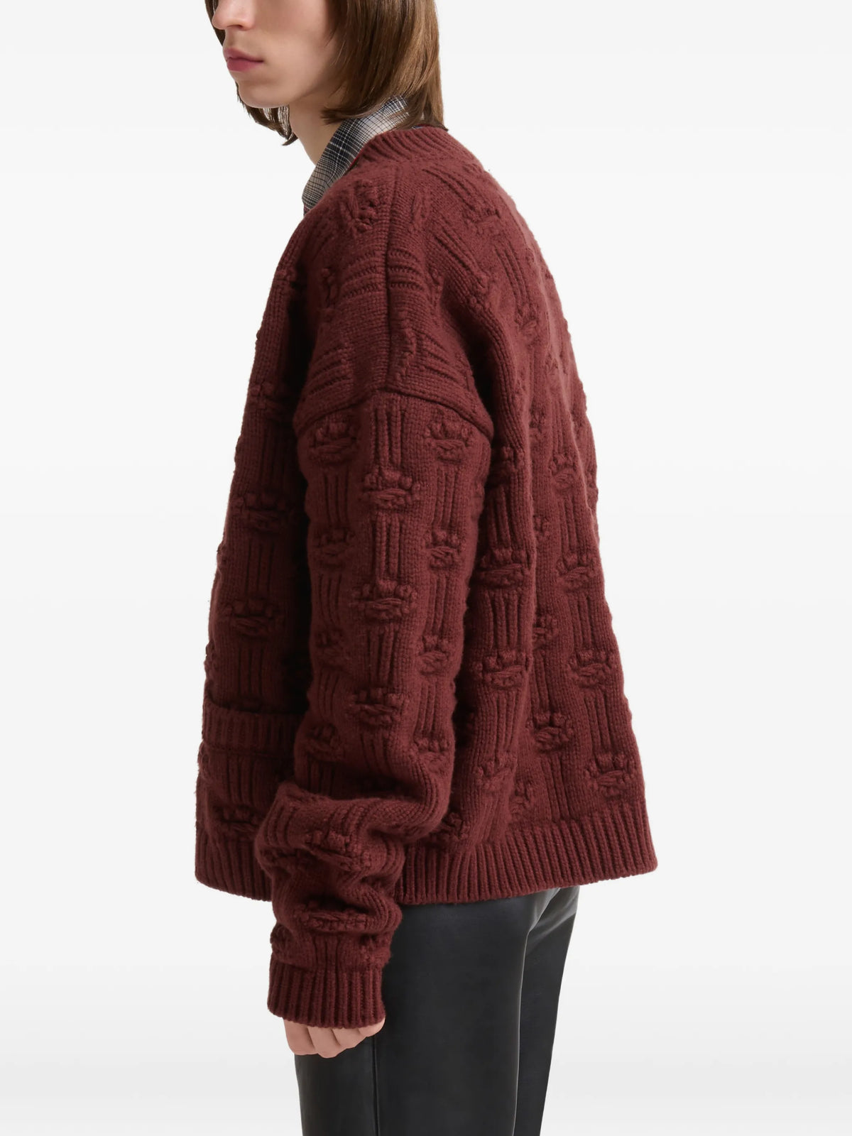 brown fisherman wool-cashmere cardigan
