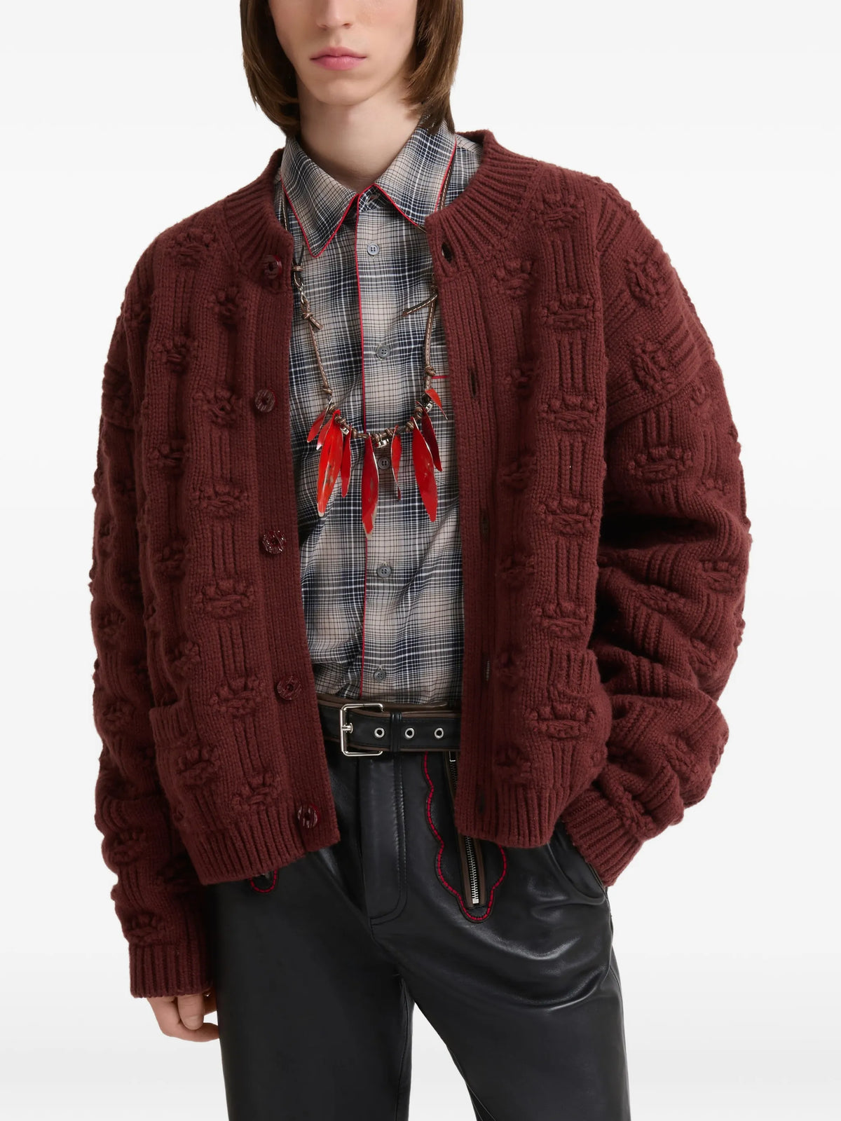 brown fisherman wool-cashmere cardigan