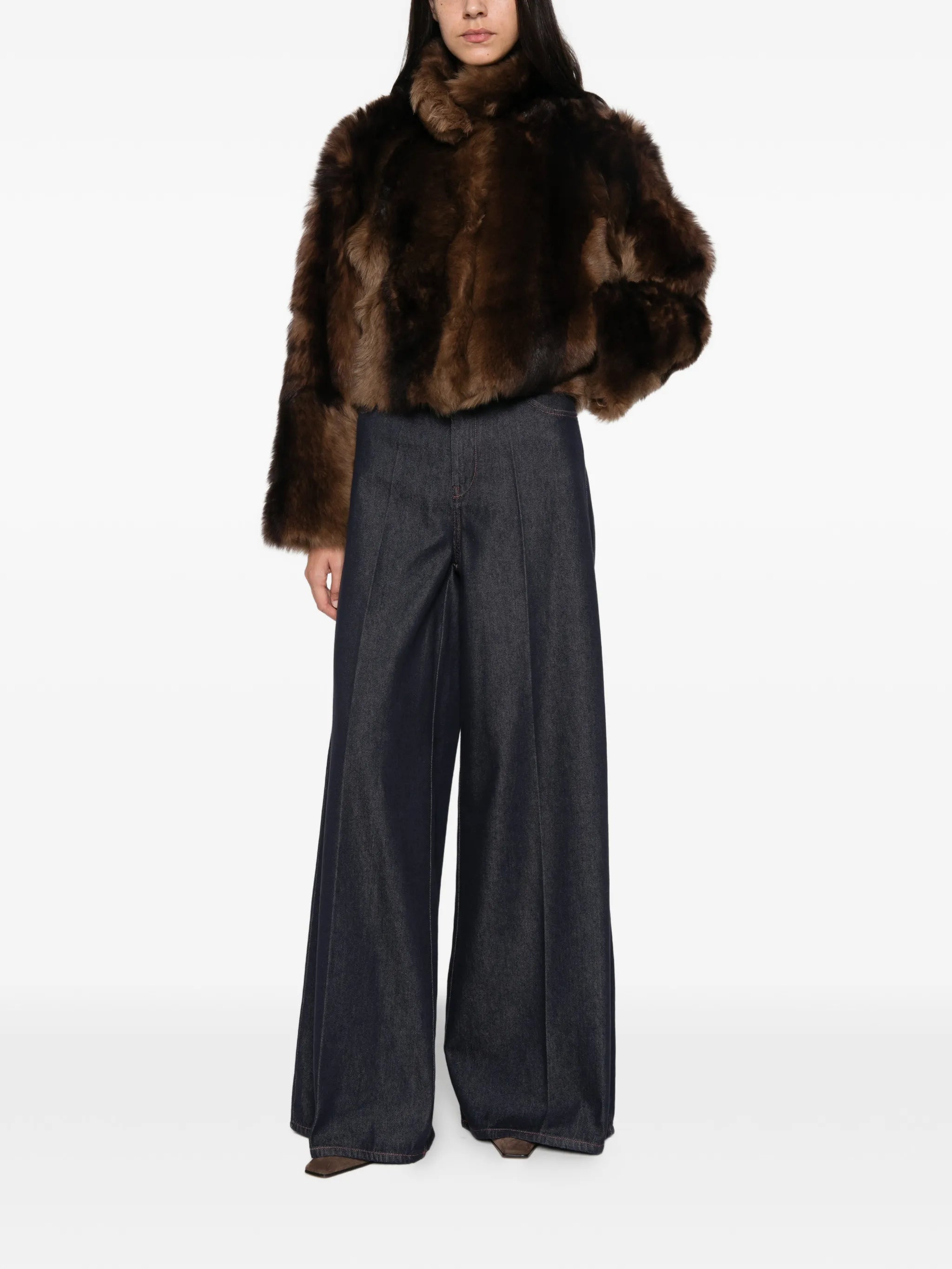 contrast-stitch wide-leg jeans