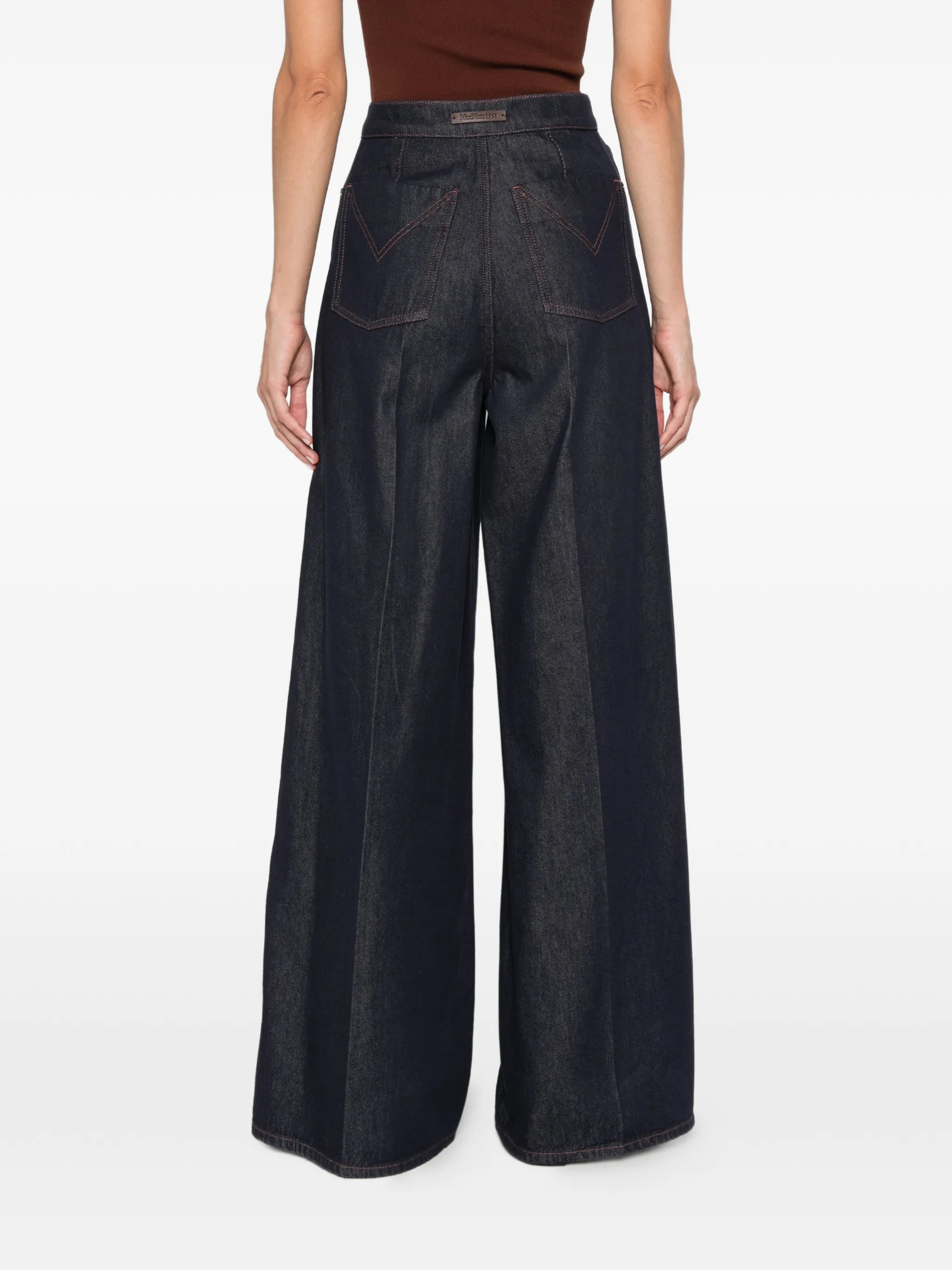 contrast-stitch wide-leg jeans