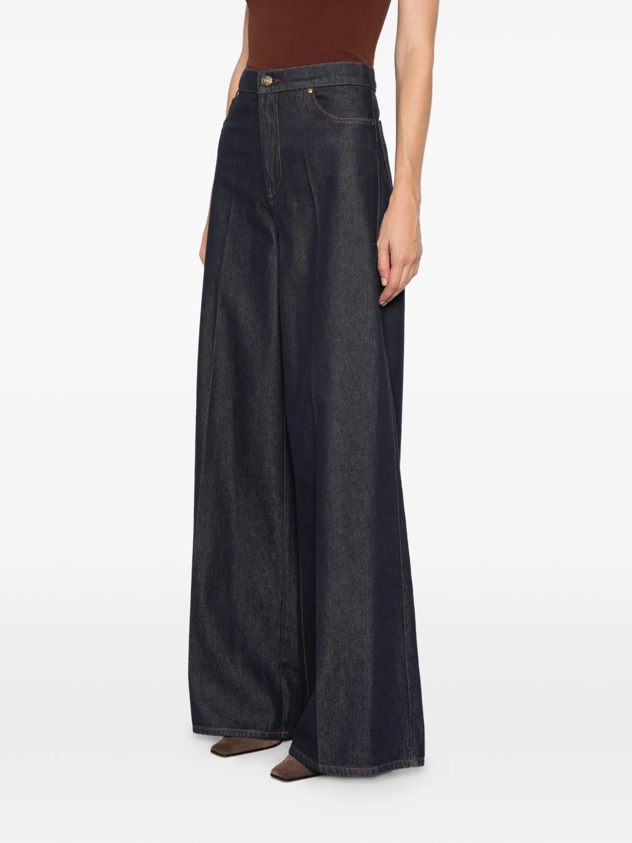 contrast-stitch wide-leg jeans