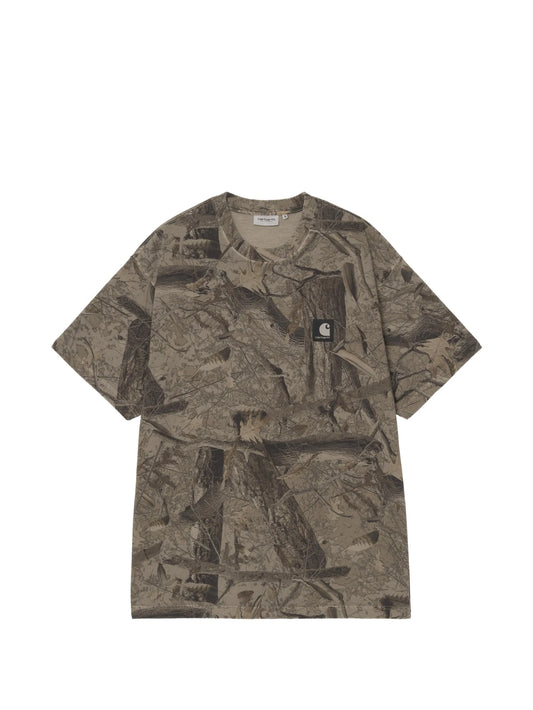 Feather Tree camouflage-print logo-patch T-shirt