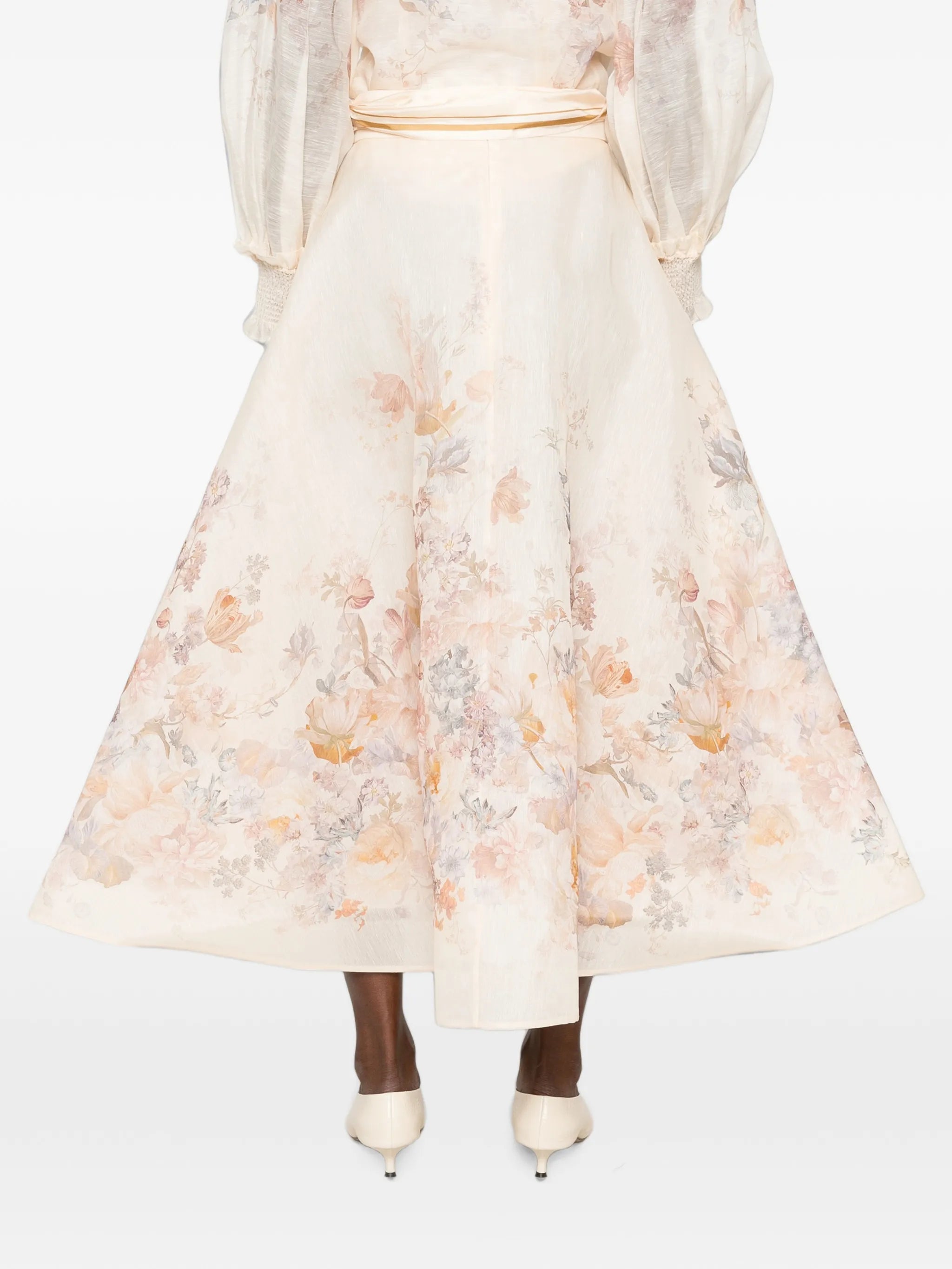 floral-print belted midi skirts