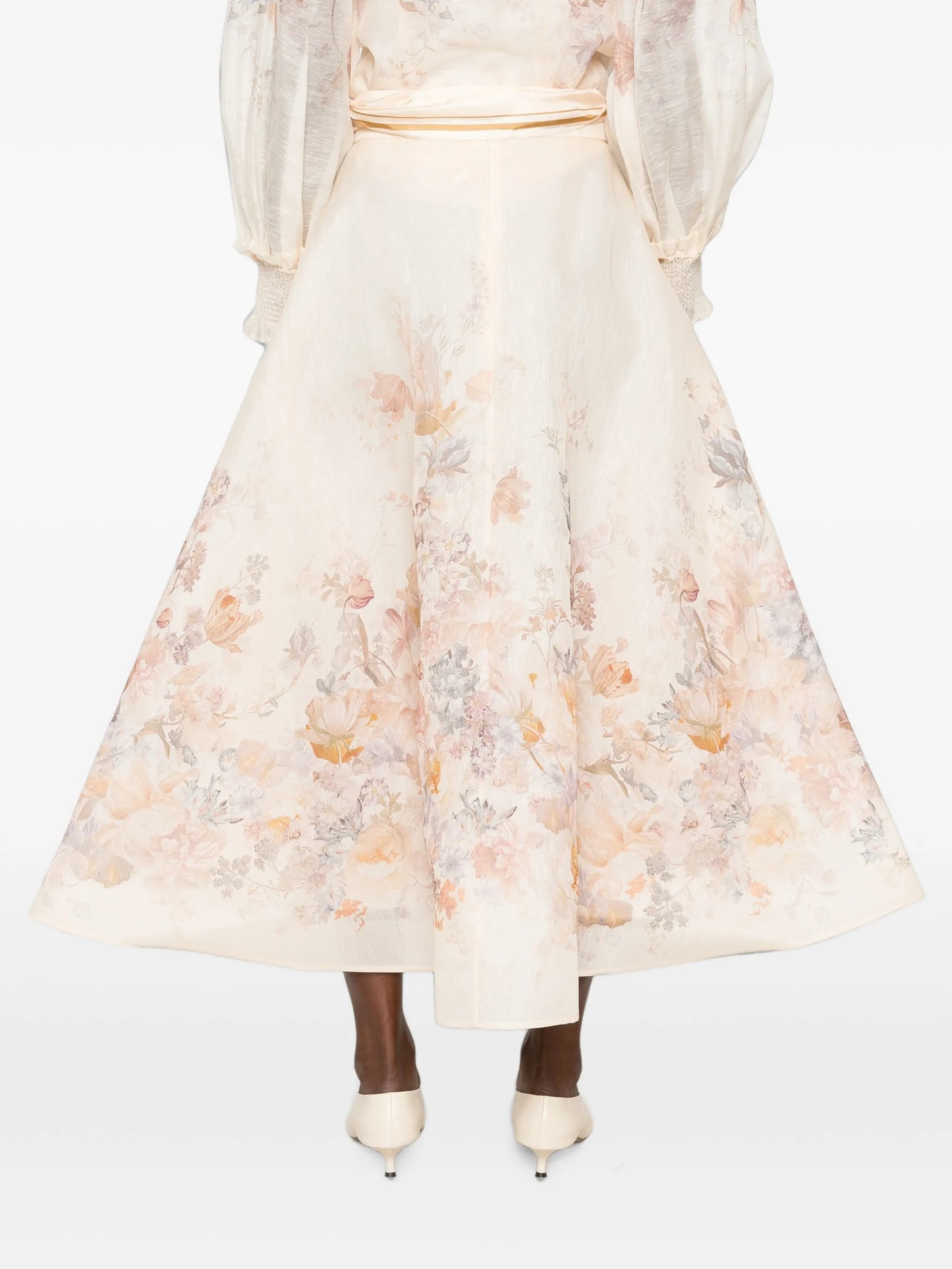 floral-print belted midi skirts
