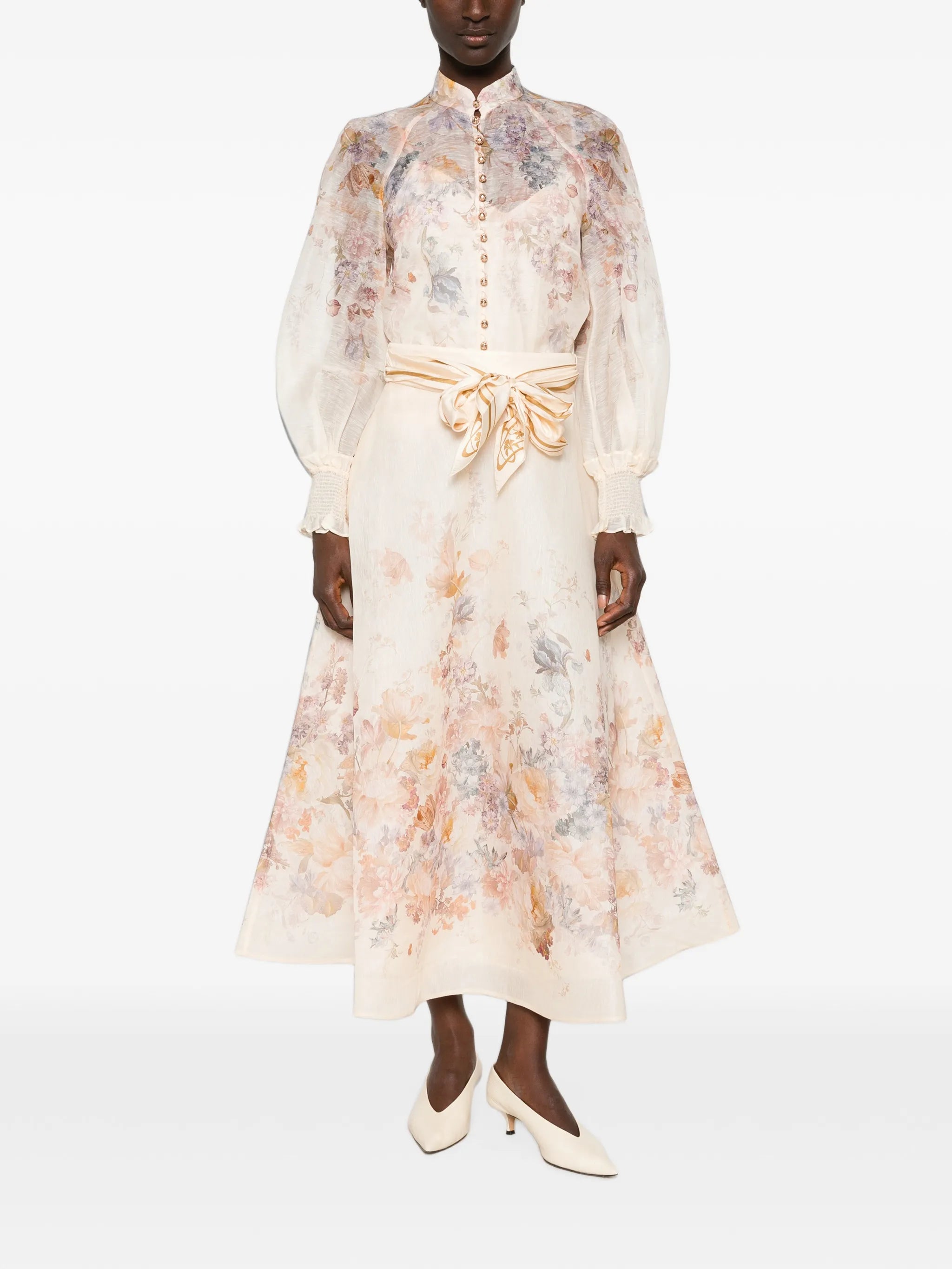 floral-print belted midi skirts