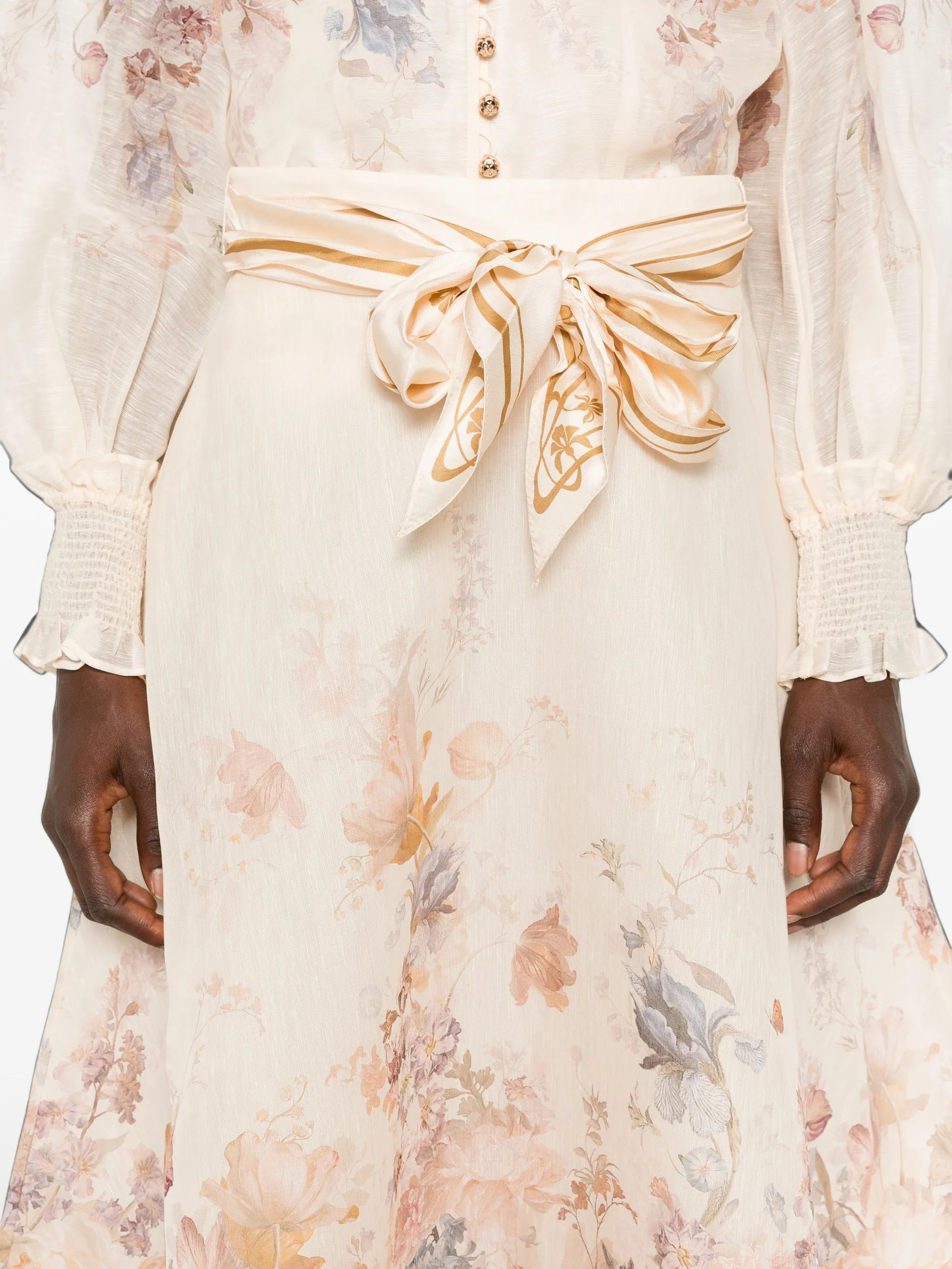 floral-print belted midi skirts