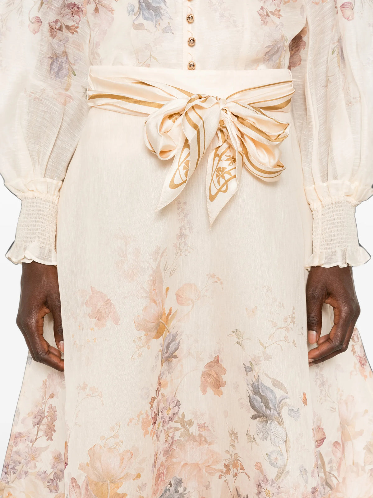 floral-print belted midi skirts