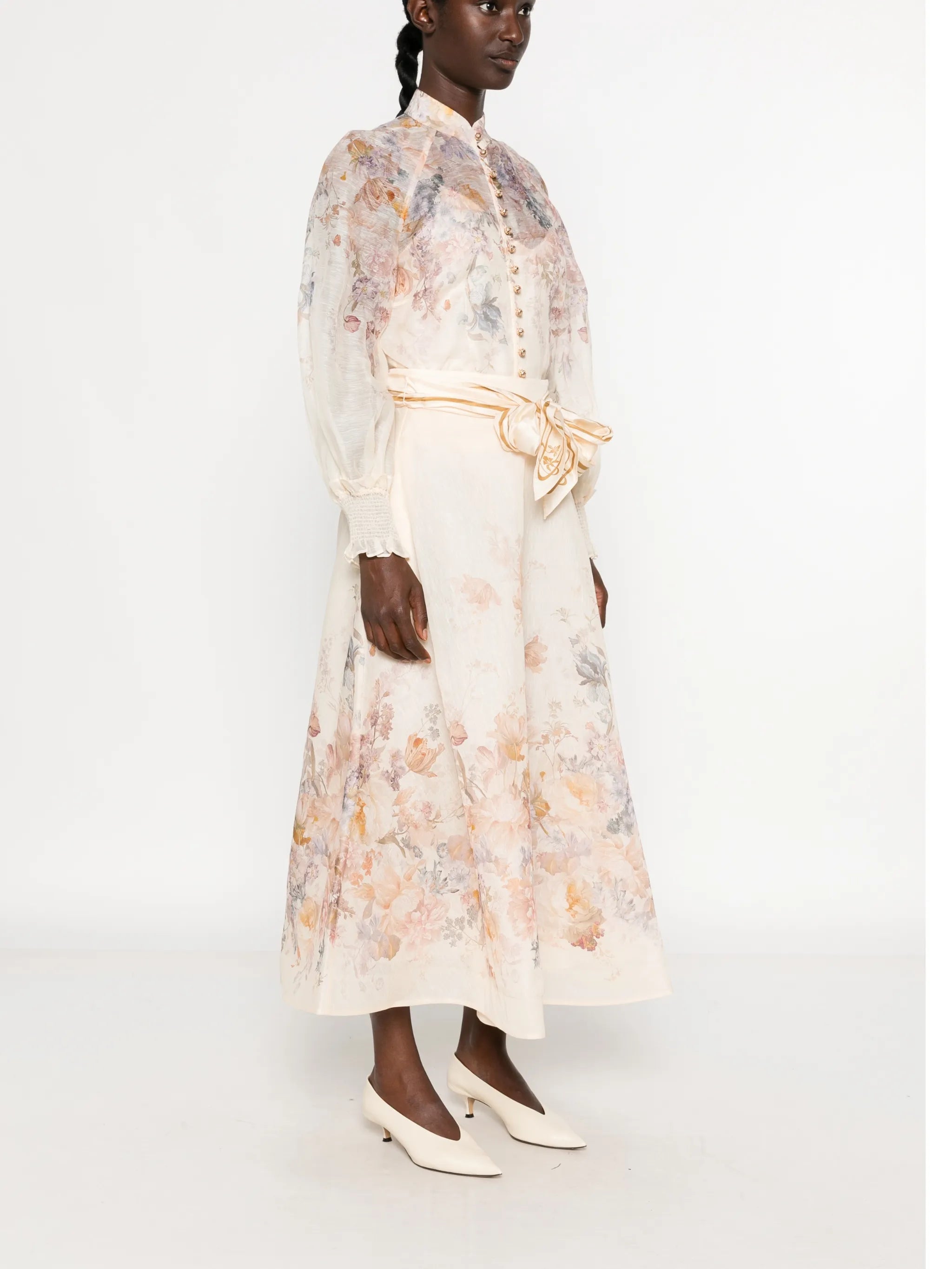 floral-print belted midi skirts