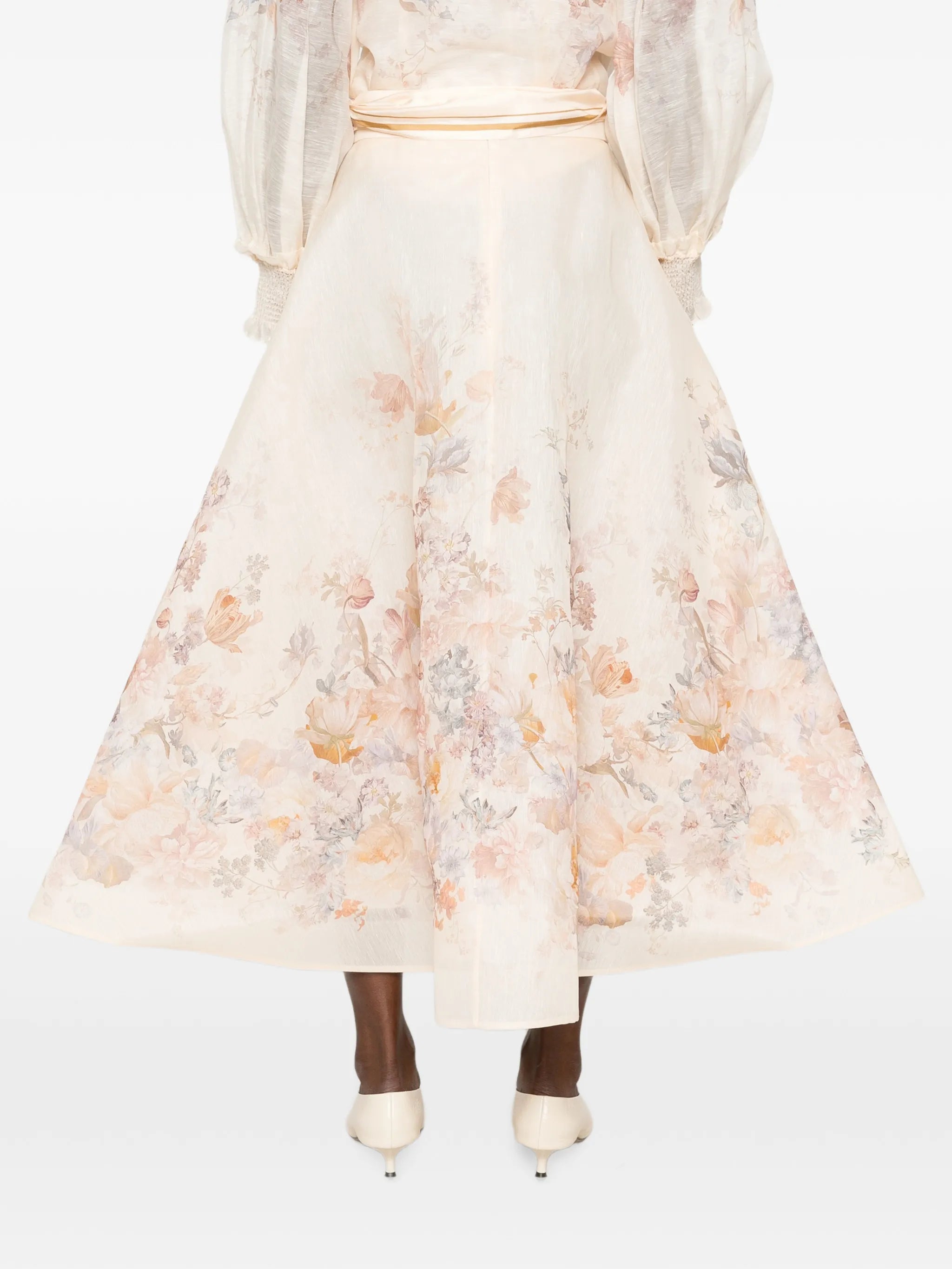 floral-print belted midi skirts