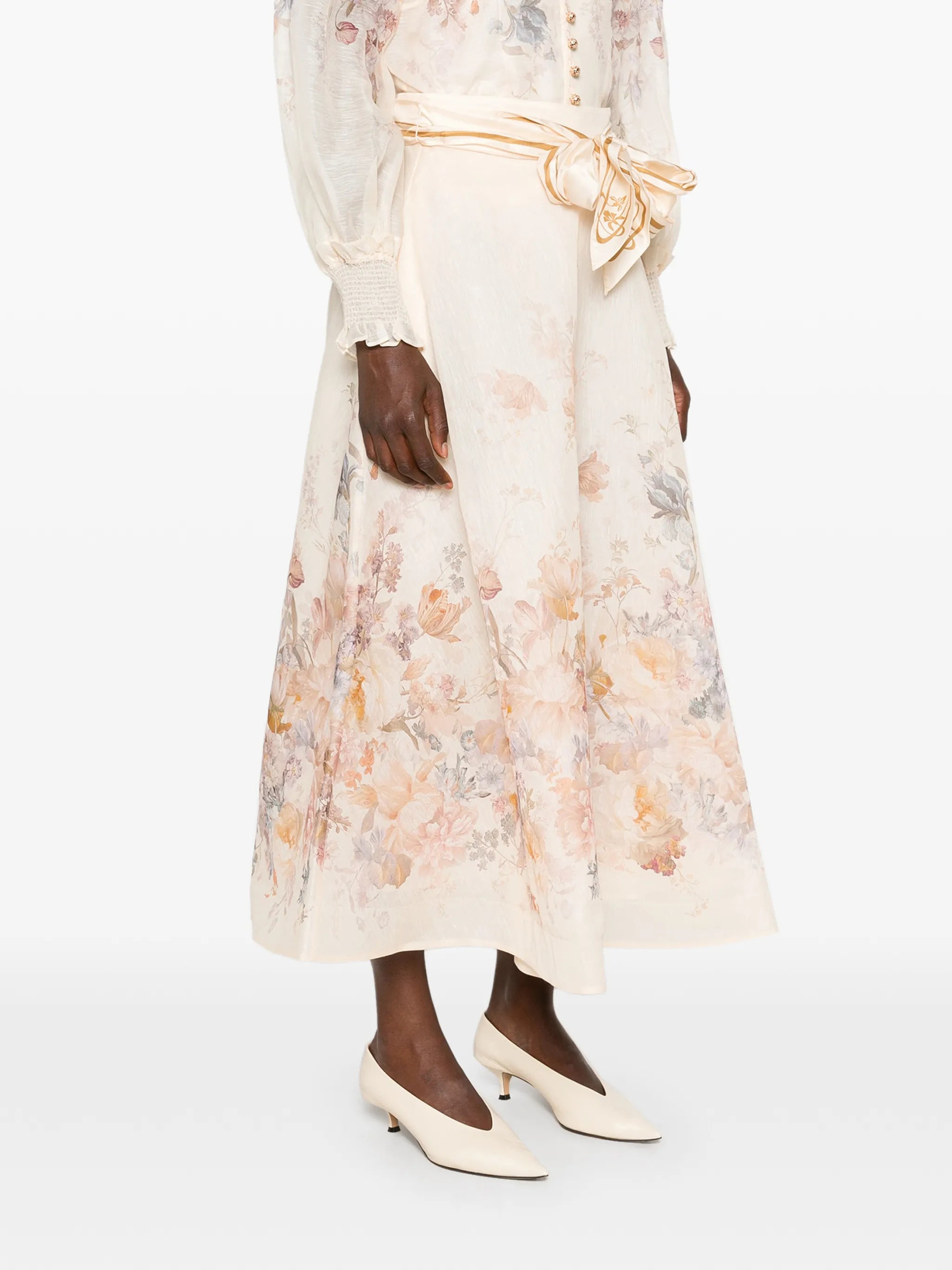 floral-print belted midi skirts