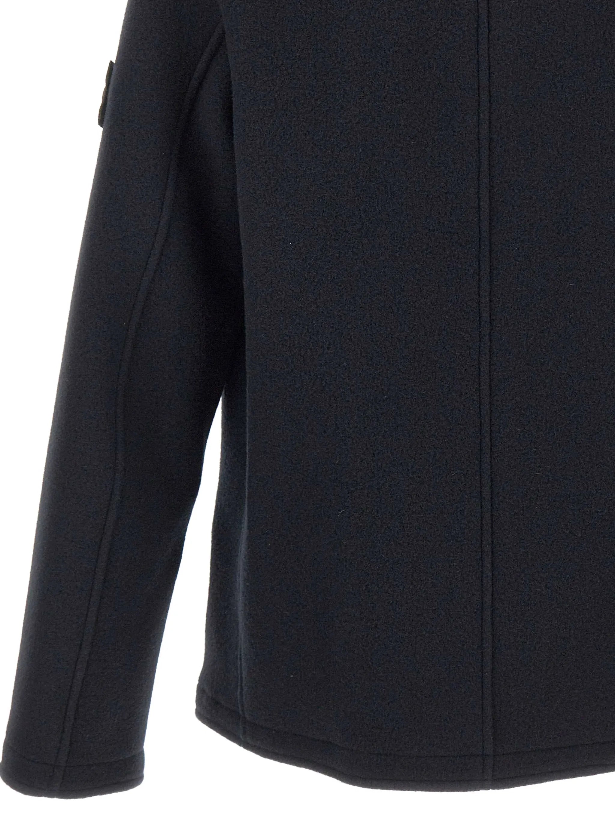 double-breasted logo-patch coat
