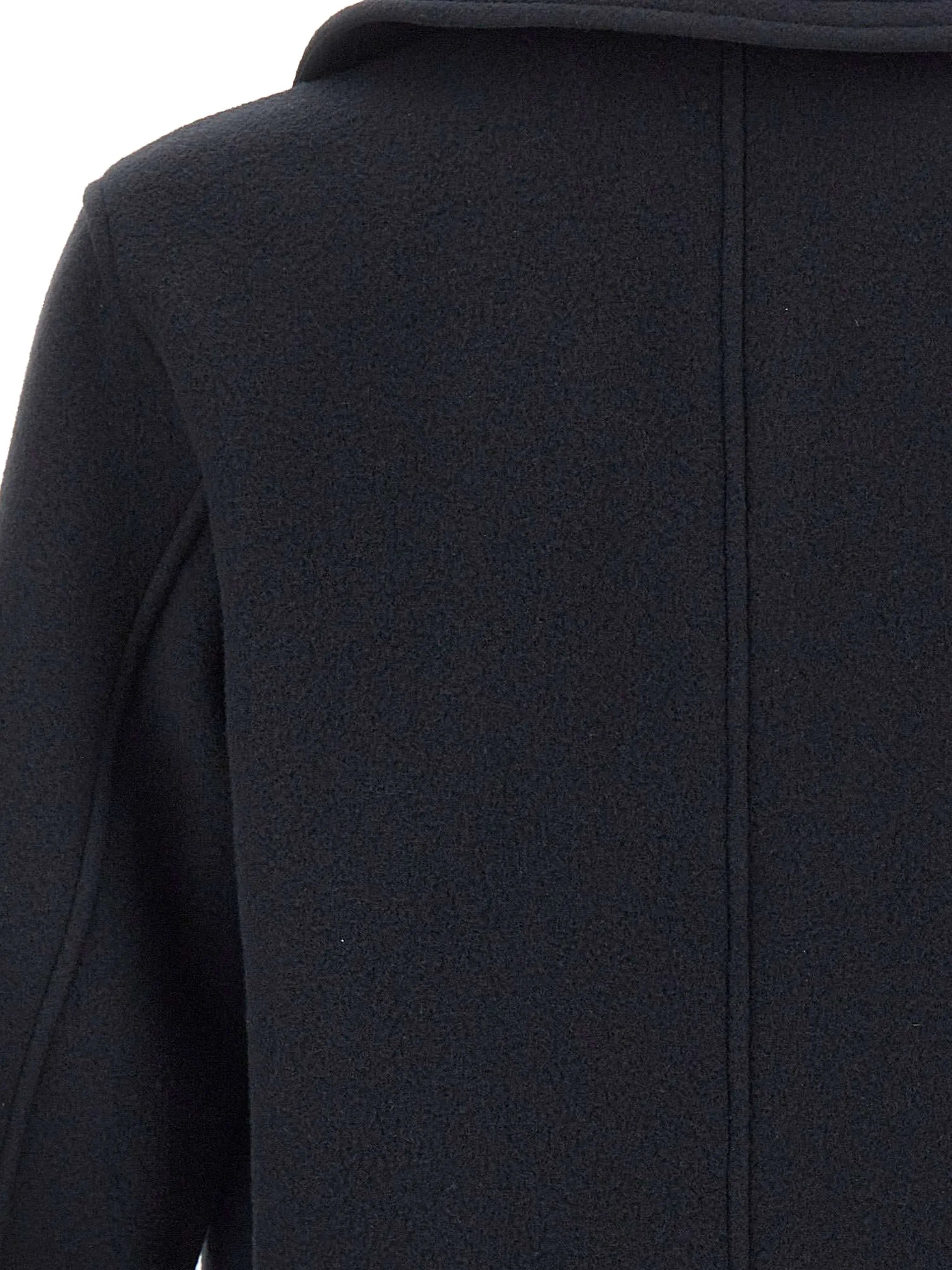 double-breasted logo-patch coat