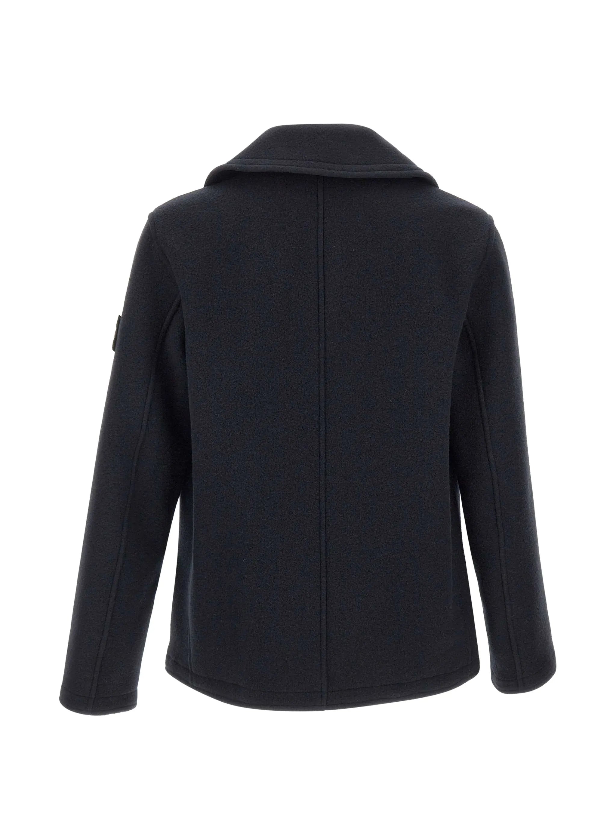 double-breasted logo-patch coat