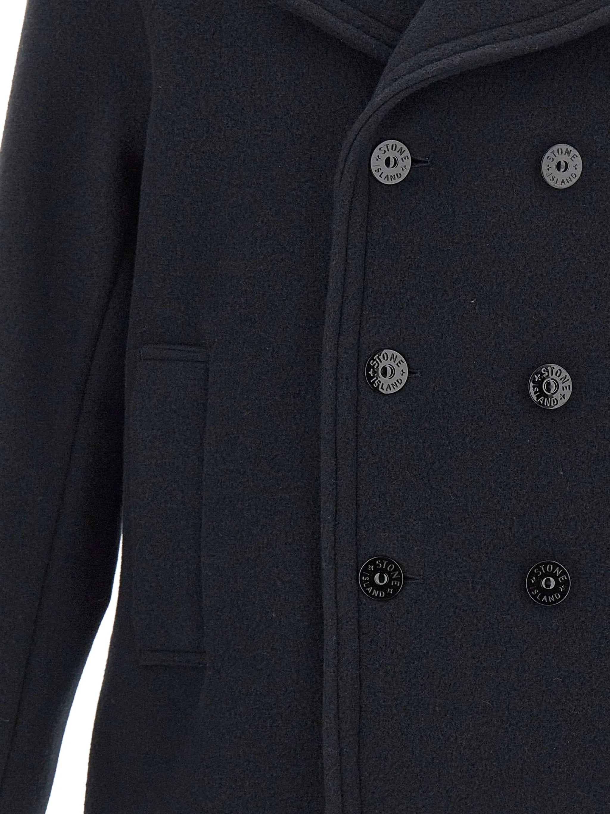 double-breasted logo-patch coat