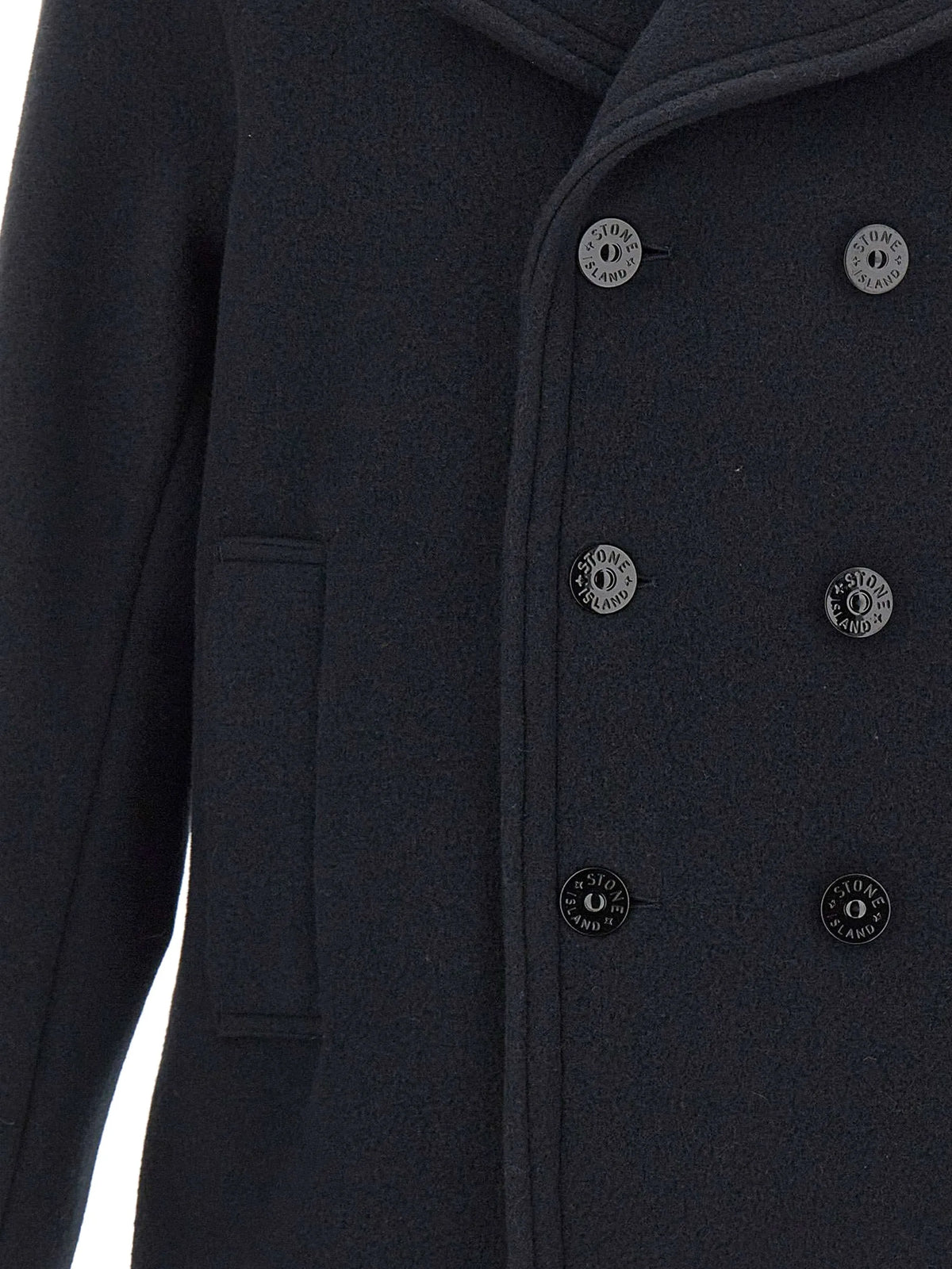 double-breasted logo-patch coat