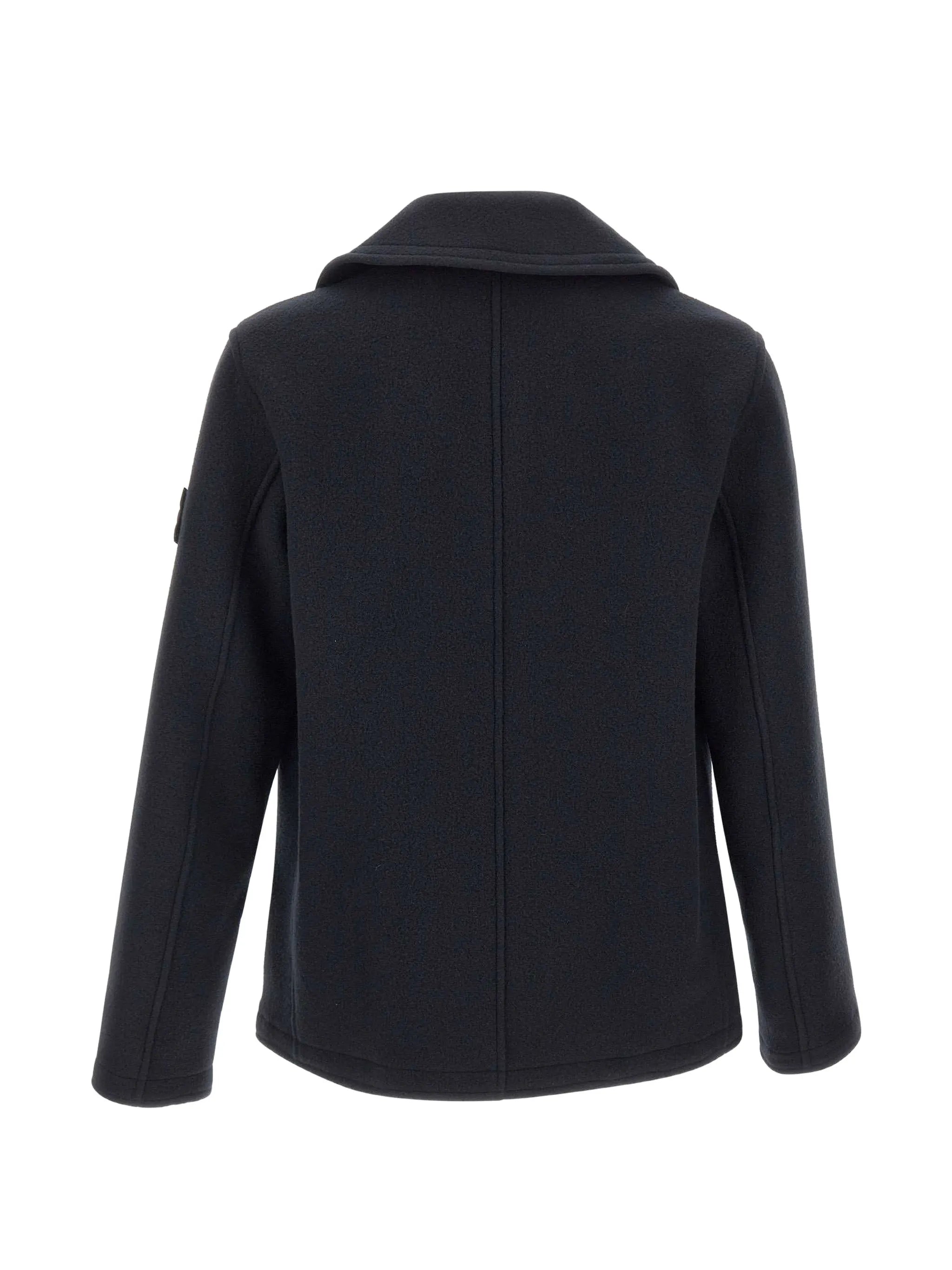 double-breasted logo-patch coat