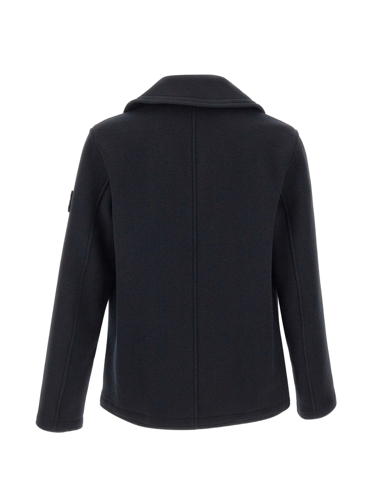 double-breasted logo-patch coat