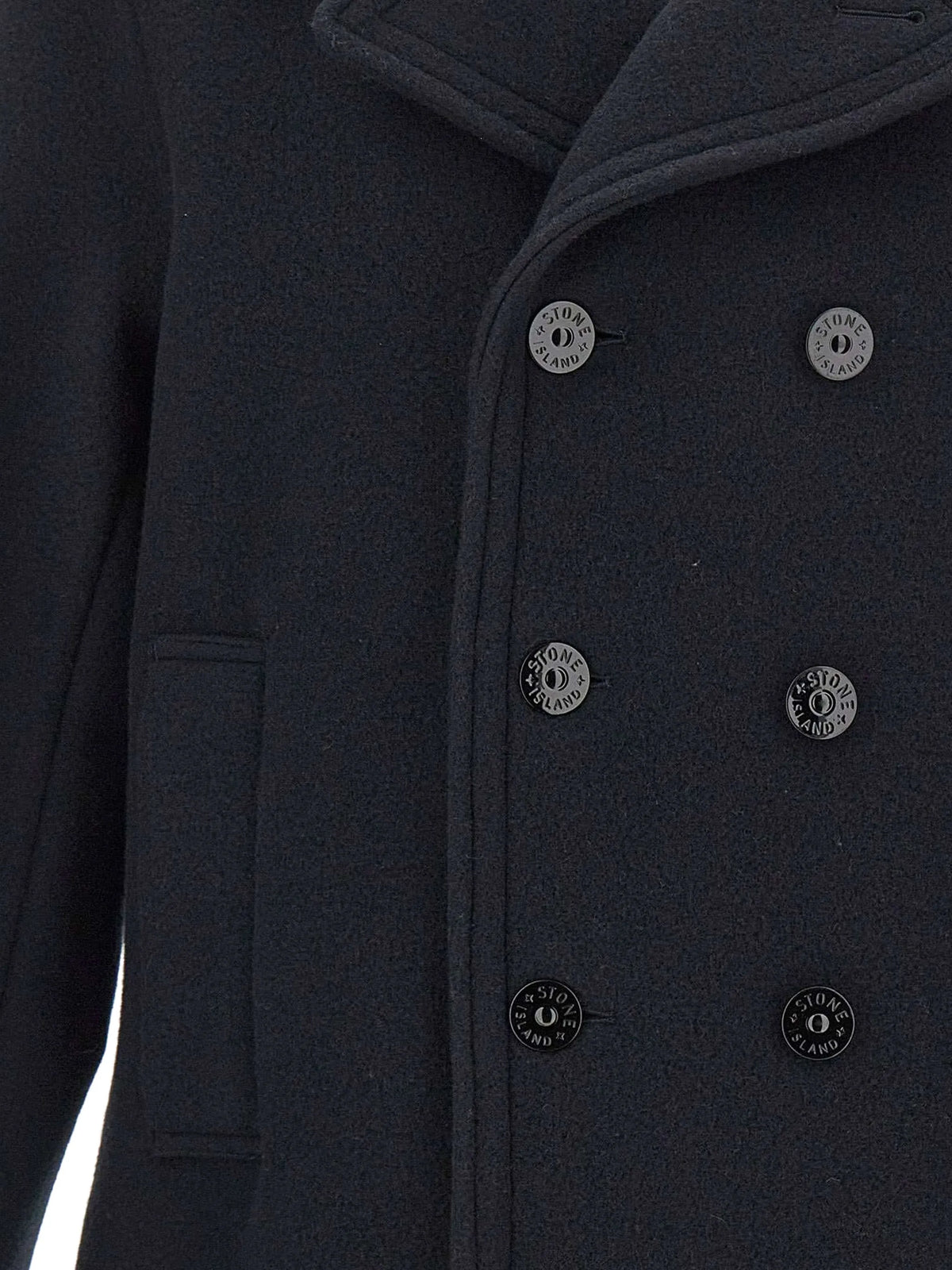 double-breasted logo-patch coat