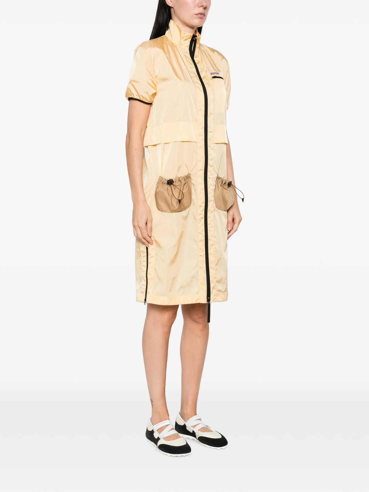 zip-up drawstring-pocket dress