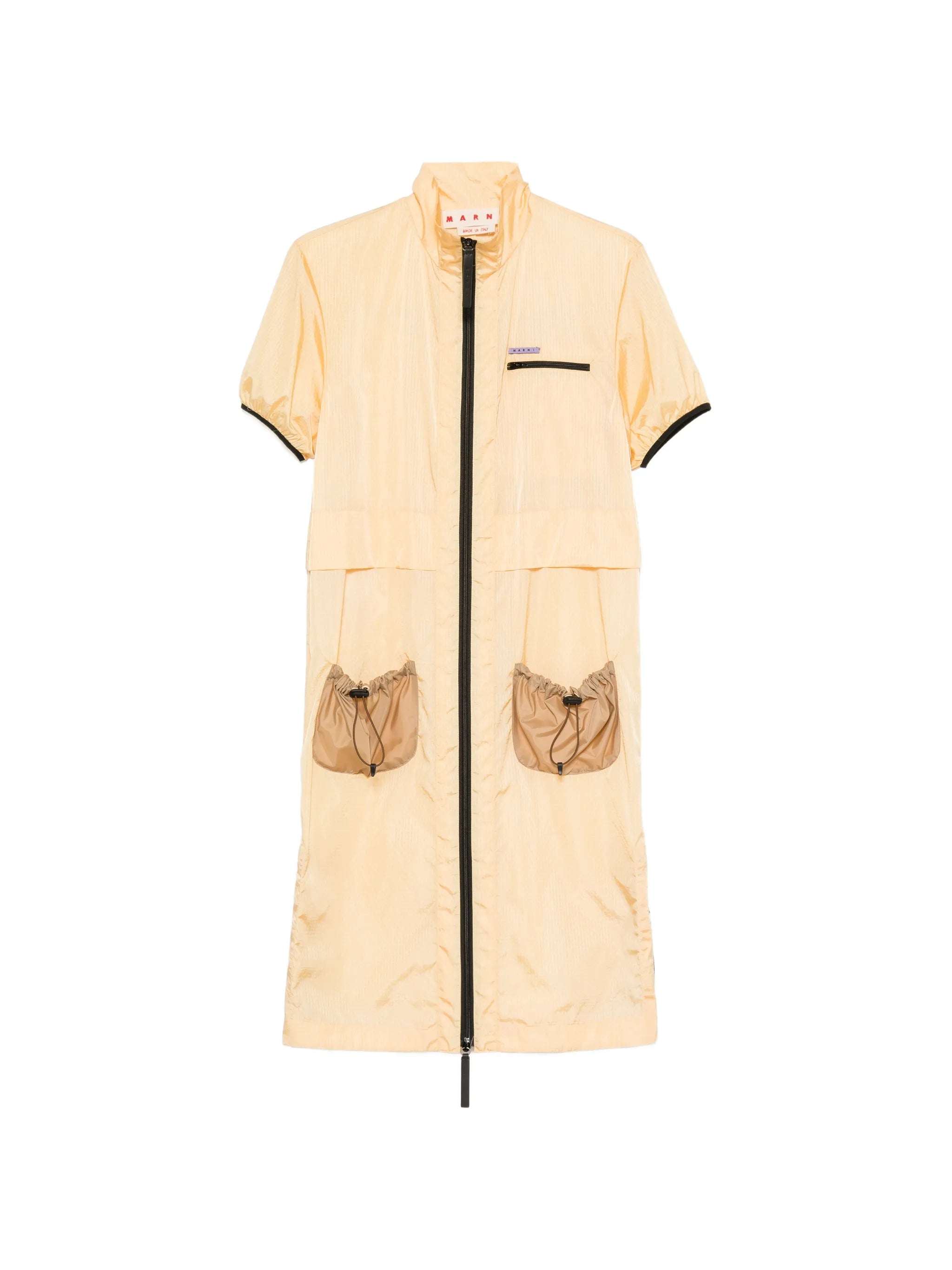 zip-up drawstring-pocket dress