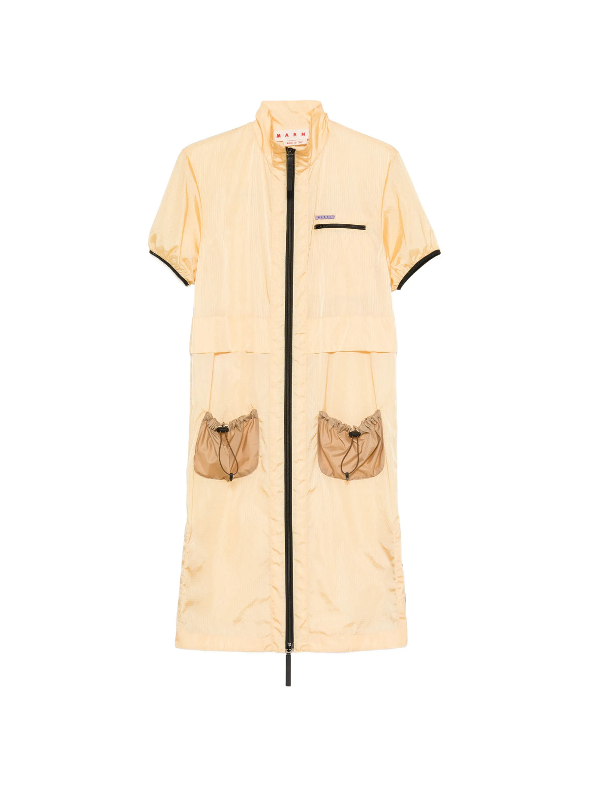 zip-up drawstring-pocket dress