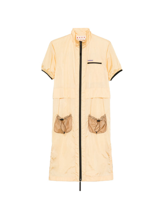 zip-up drawstring-pocket dress