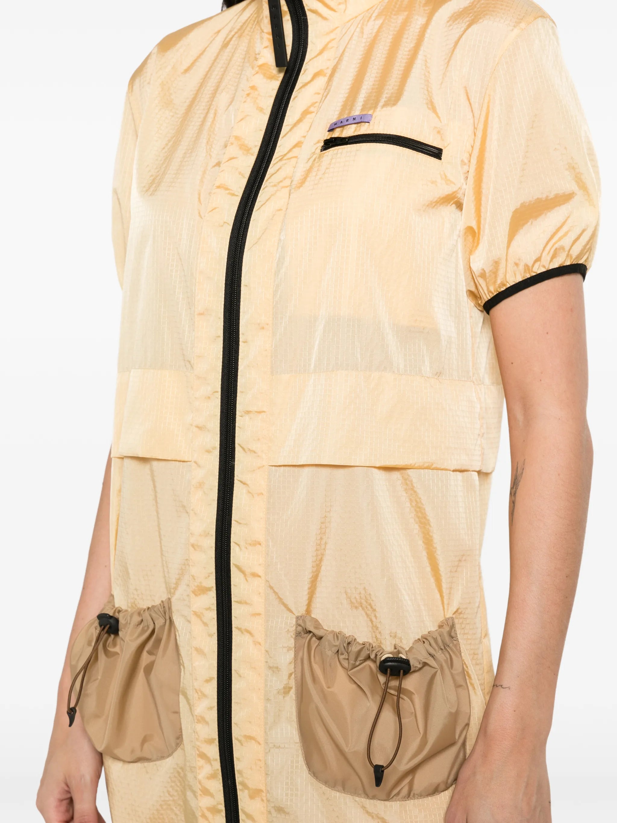 zip-up drawstring-pocket dress