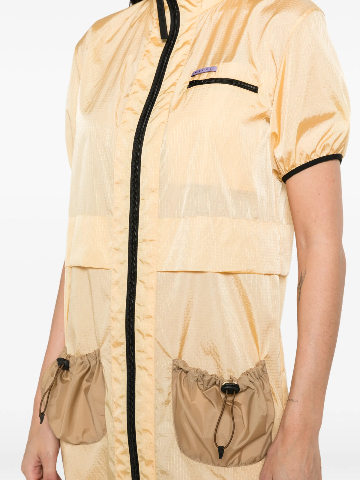 zip-up drawstring-pocket dress