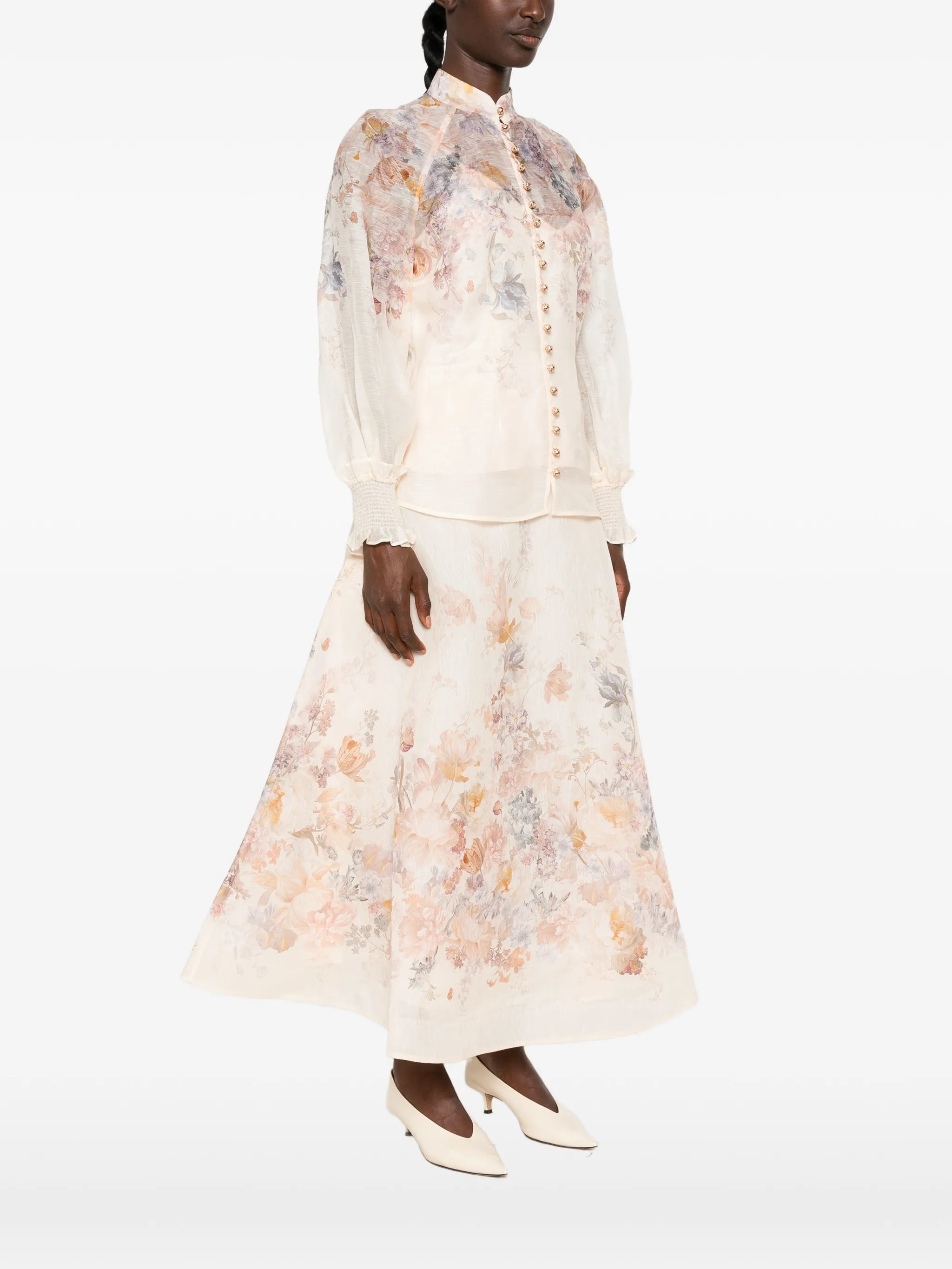 floral-print silk-blend shirt