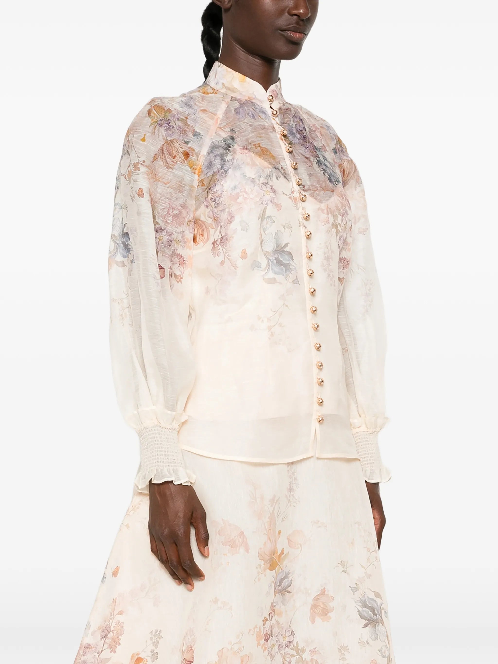 floral-print silk-blend shirt