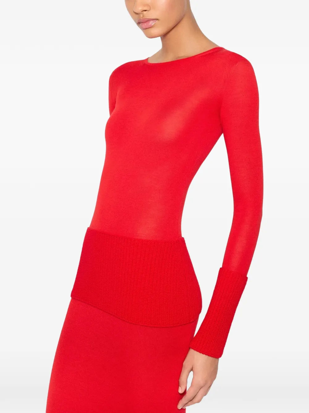 Ribbed-waist long-sleeve maxi dress