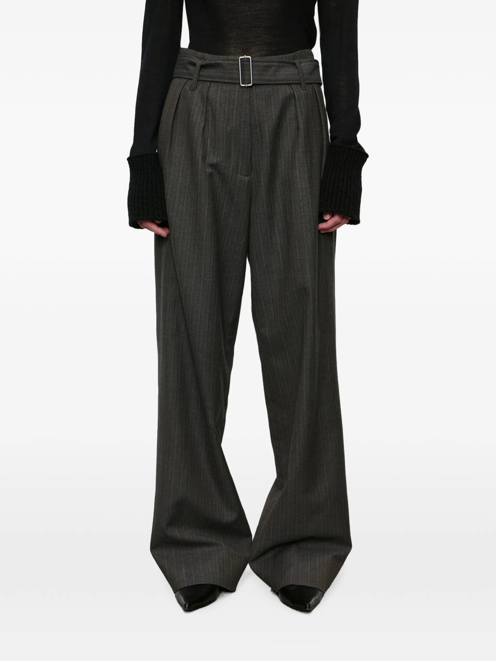Soar pinstriped-wool trousers