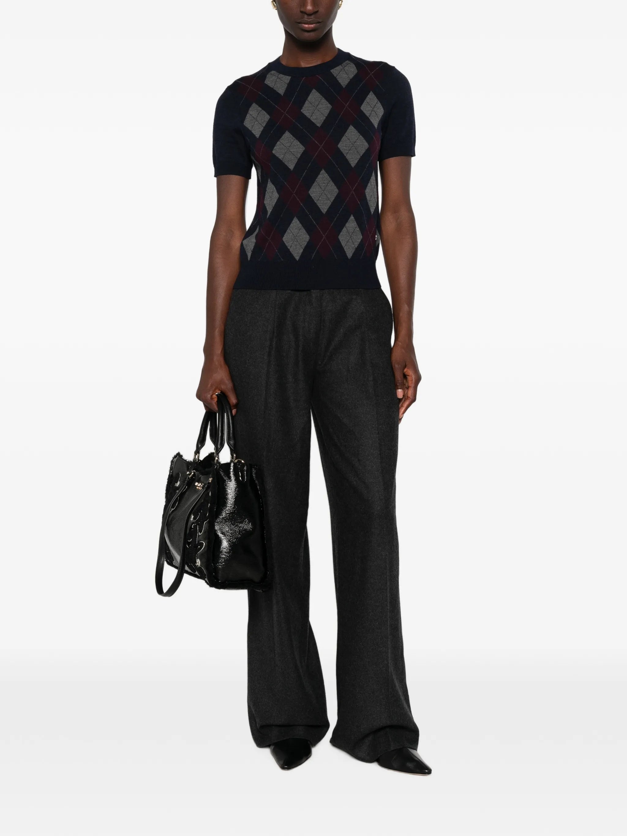 argyle short-sleeve top