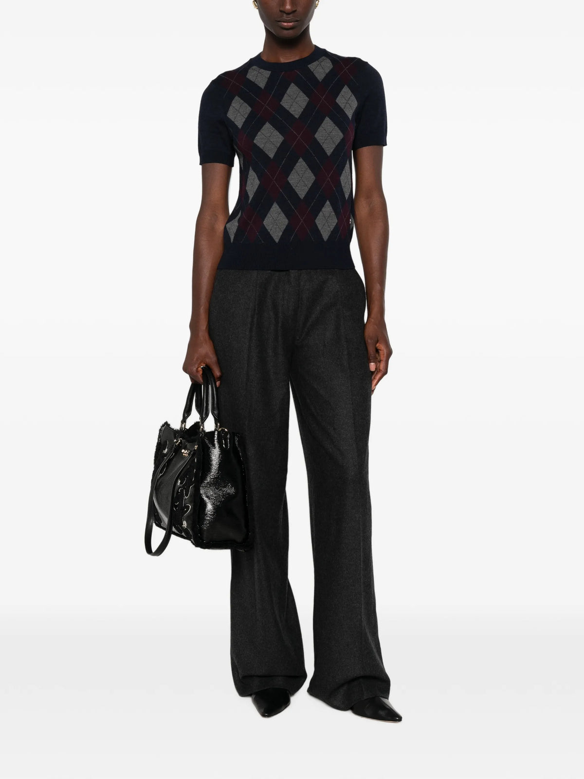argyle short-sleeve top